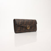 Gold & Beyond Fendi F Is Fendi continental envelope wallet on chain, showcasing luxurious leather design with gold-tone chain detail.