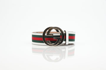 Gucci Red, White &amp; Blue Canvas GG Marmont Belt
