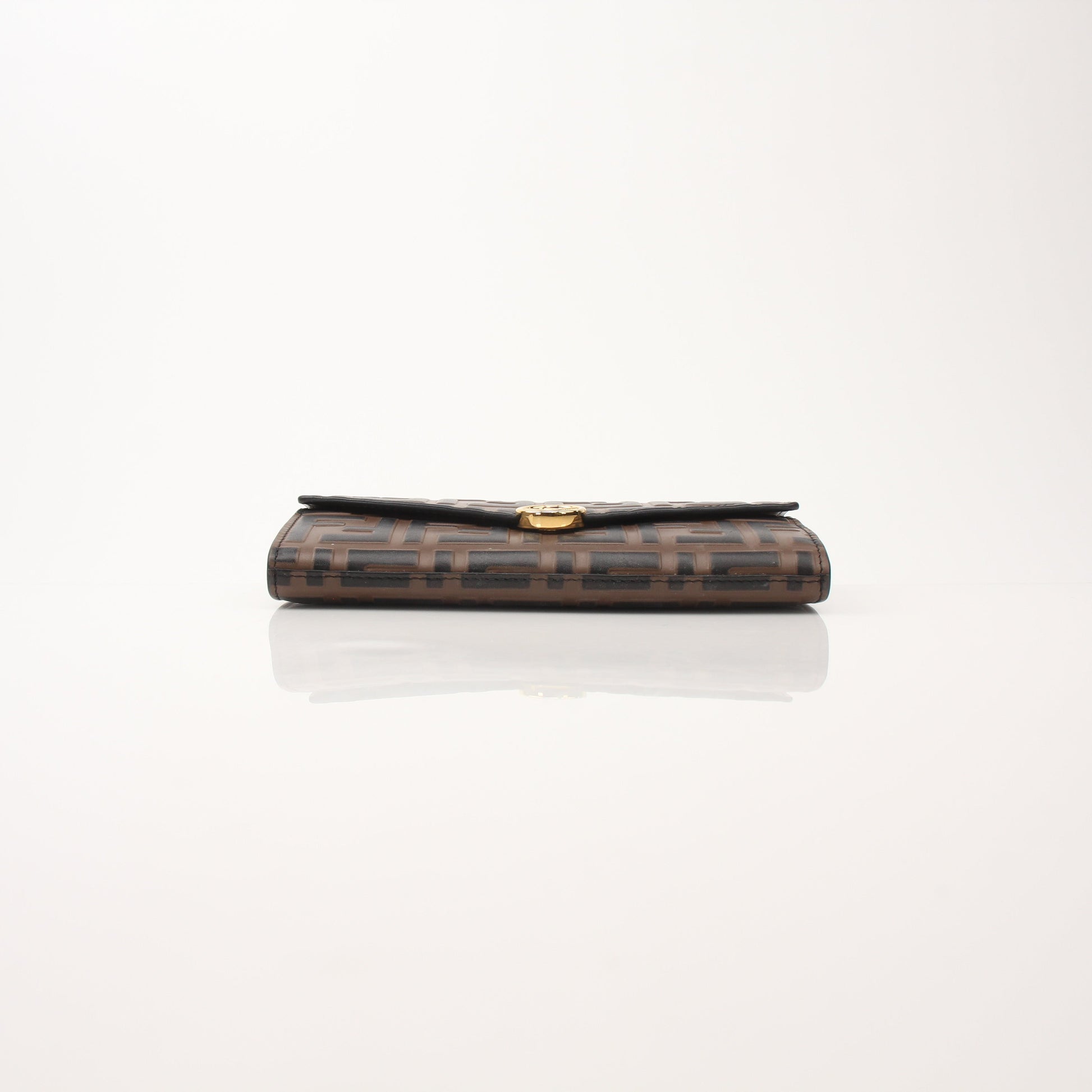 Fendi F Is Fendi continental envelope wallet on chain with gold hardware and signature logo design, crafted by Gold & Beyond.