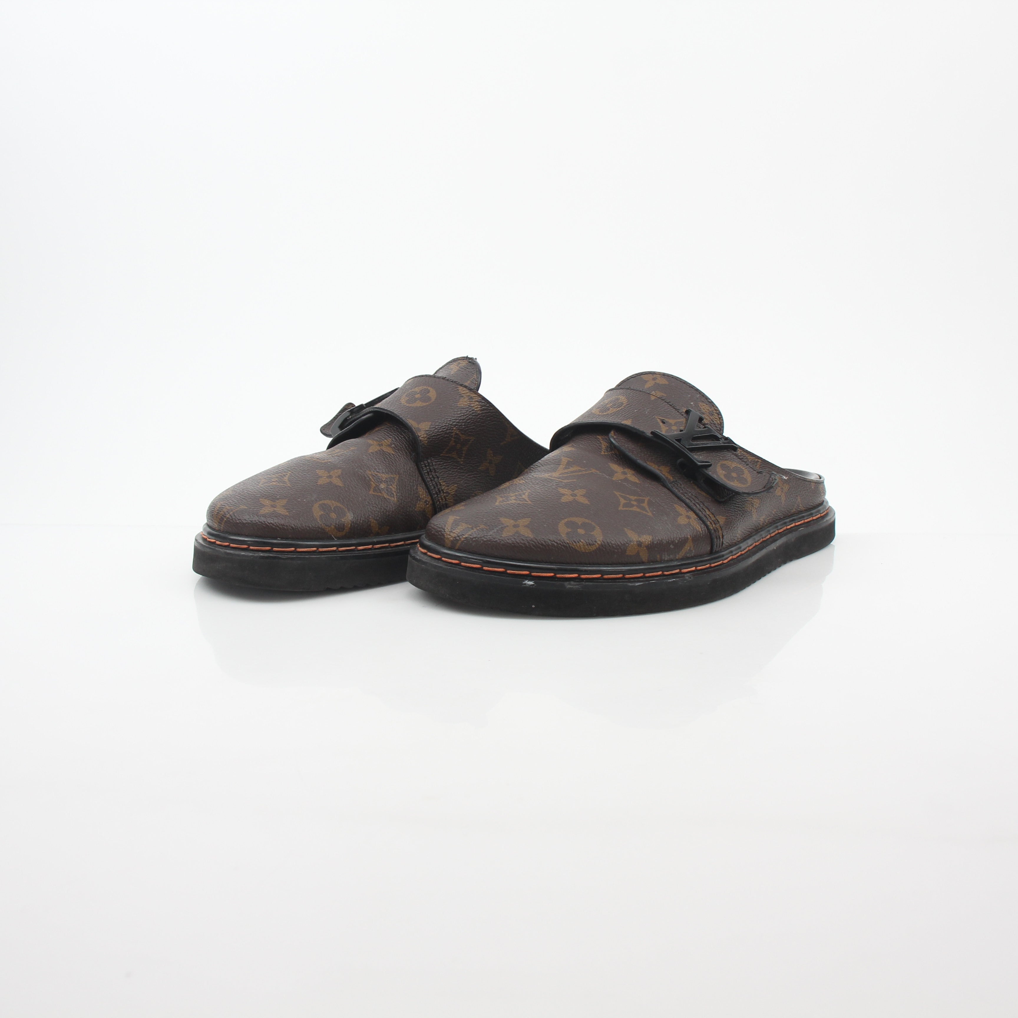 Louis Vuitton Monogram LV Line Mule Shoes by Gold & Beyond, featuring classic monogram design and stylish slip-on footwear.