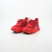 Gold & Beyond Versace Red Chain Reaction 2 Chainz sneakers, stylish shoes with bold red design and chain accents, front view.