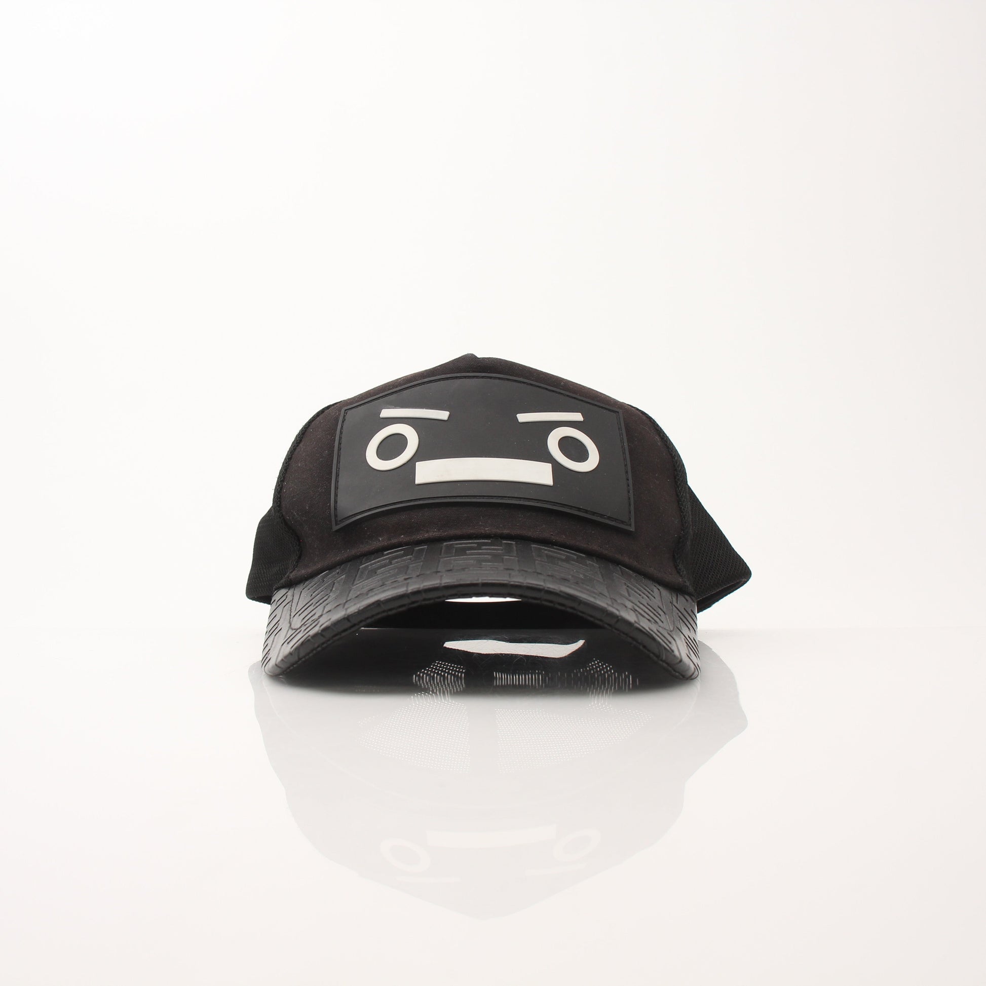 Fendi FF leather Bad Bugs robot trucker hat with adjustable strap, featuring bold logo and colorful embroidered design.