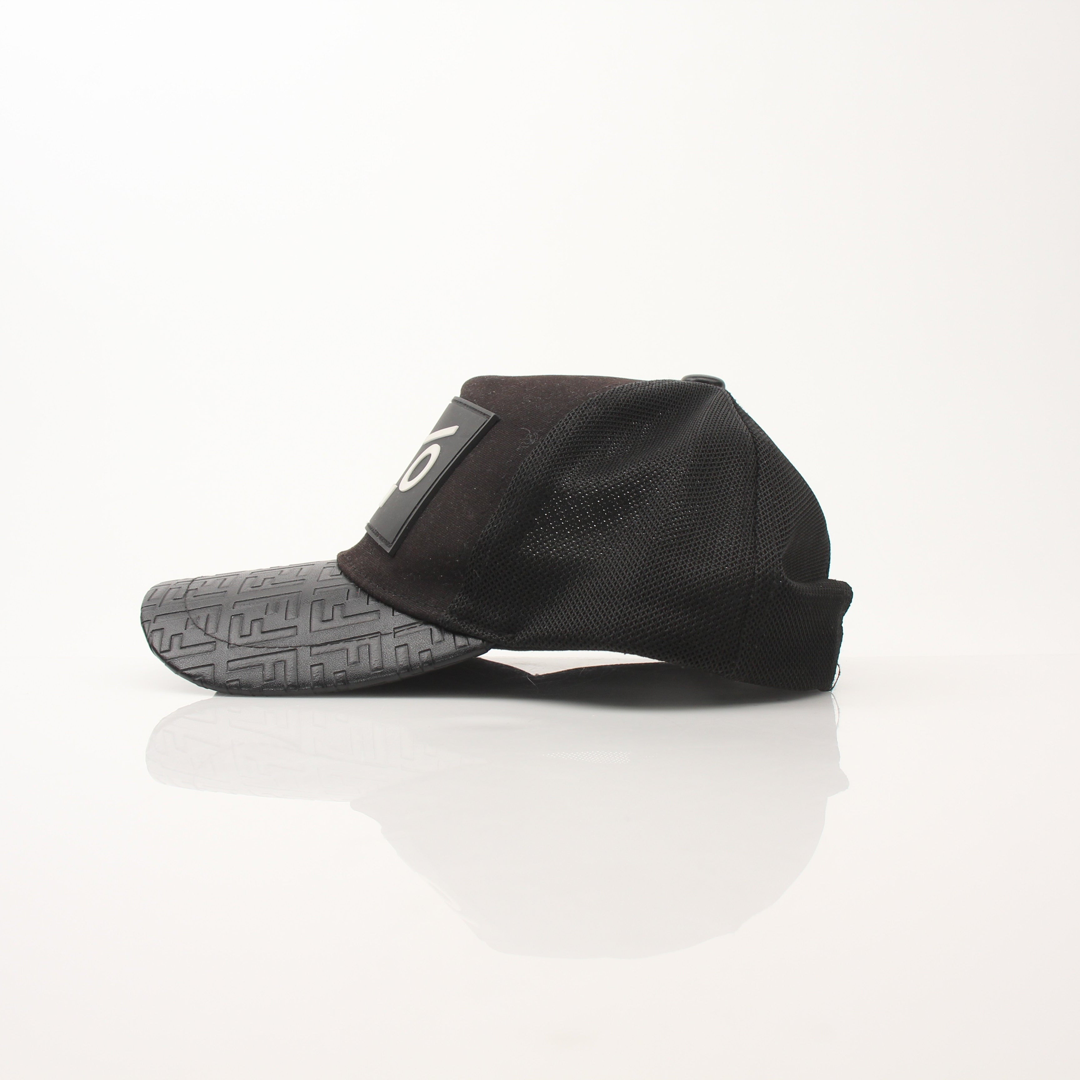 Fendi FF leather Bad Bugs robot trucker hat with adjustable strap and embroidered logo, stylish accessory for casual wear.