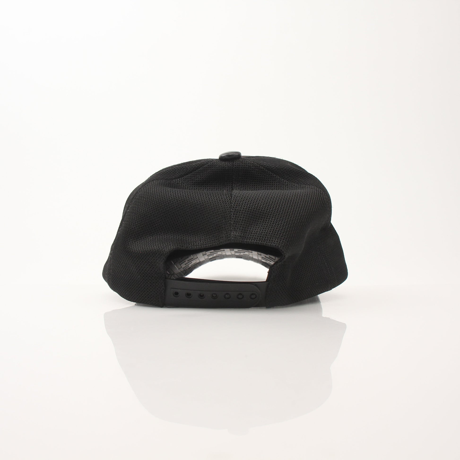 Fendi FF leather Bad Bugs robot trucker hat with adjustable mesh back and bold embroidered logo, accessories by Gold & Beyond