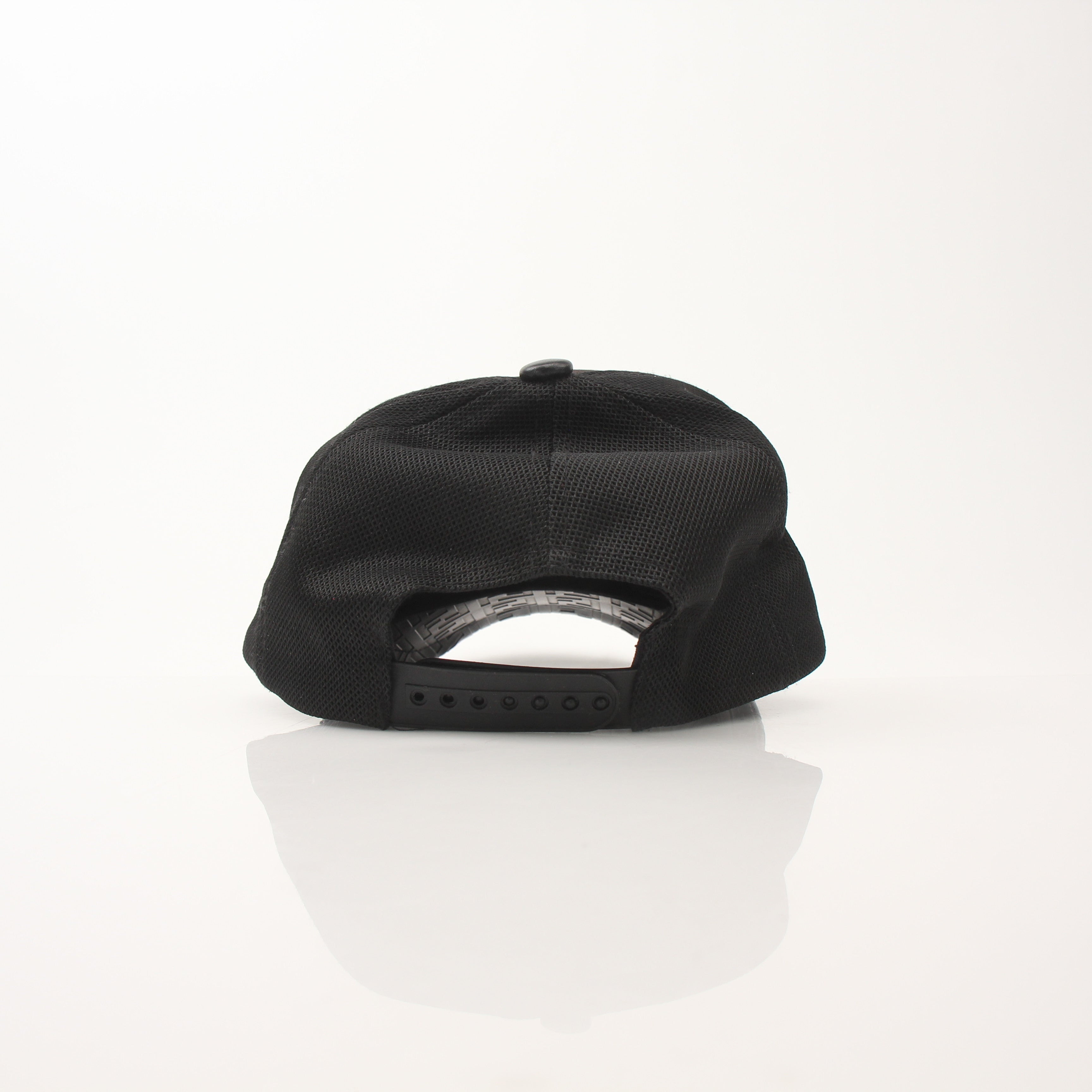 Fendi FF leather Bad Bugs robot trucker hat with adjustable mesh back and bold embroidered logo, accessories by Gold & Beyond
