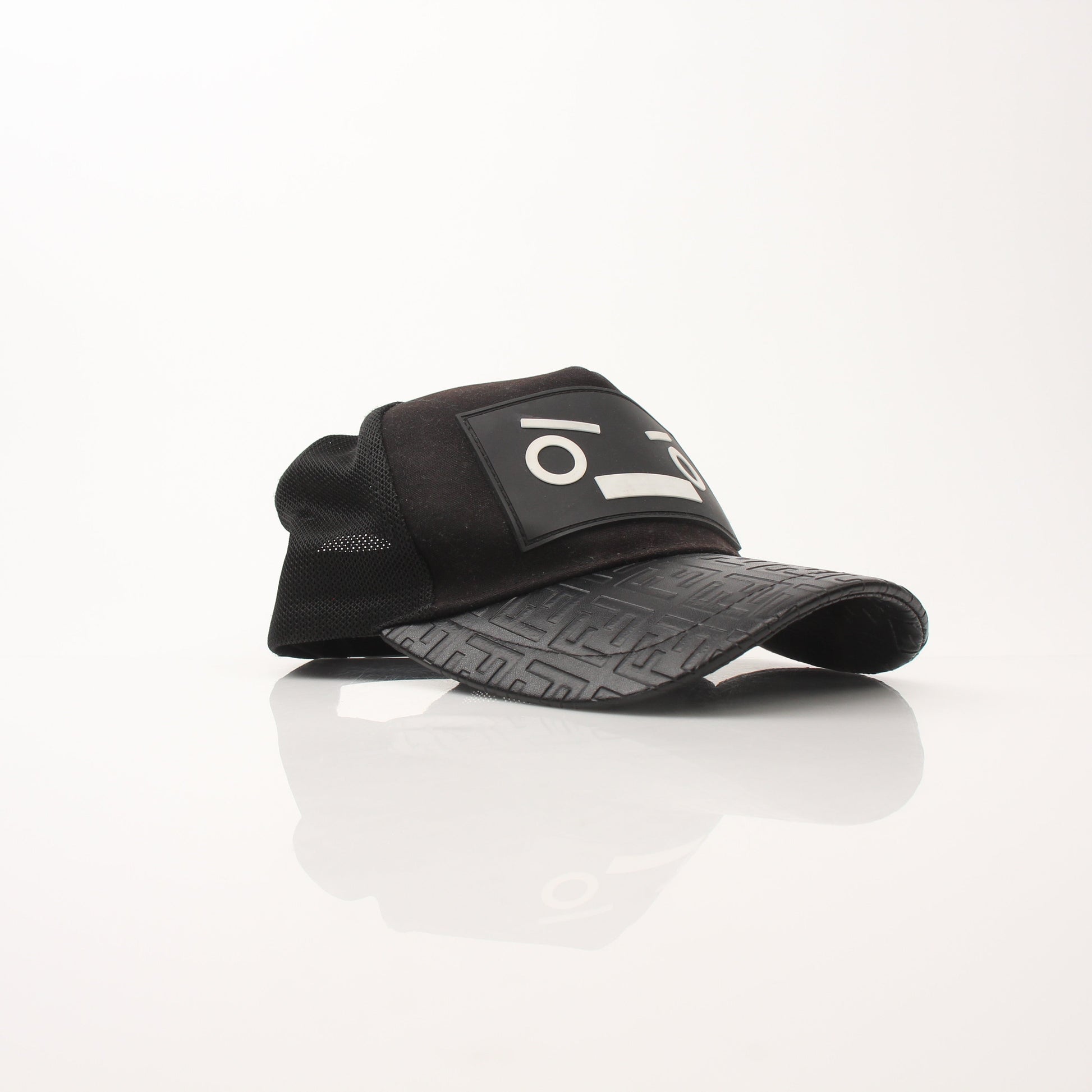Fendi FF leather Bad Bugs robot trucker hat with embroidered logo and adjustable strap, stylish accessories by Gold & Beyond.