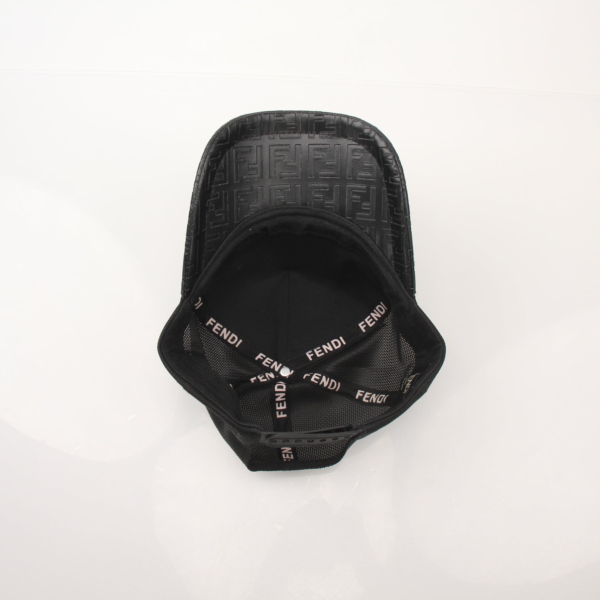 Fendi FF leather bad bugs robot trucker hat, stylish accessories with embroidered logo and adjustable mesh back.