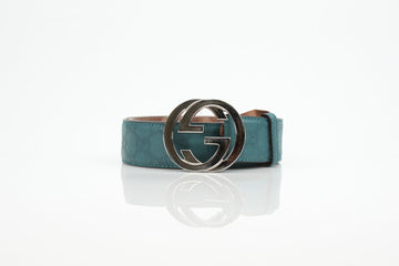 Gucci Teal GG Embossed Leather Belt