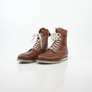 Gucci brown leather web accent hiking boots with rugged soles and stylish design, perfect for outdoor and casual wear.