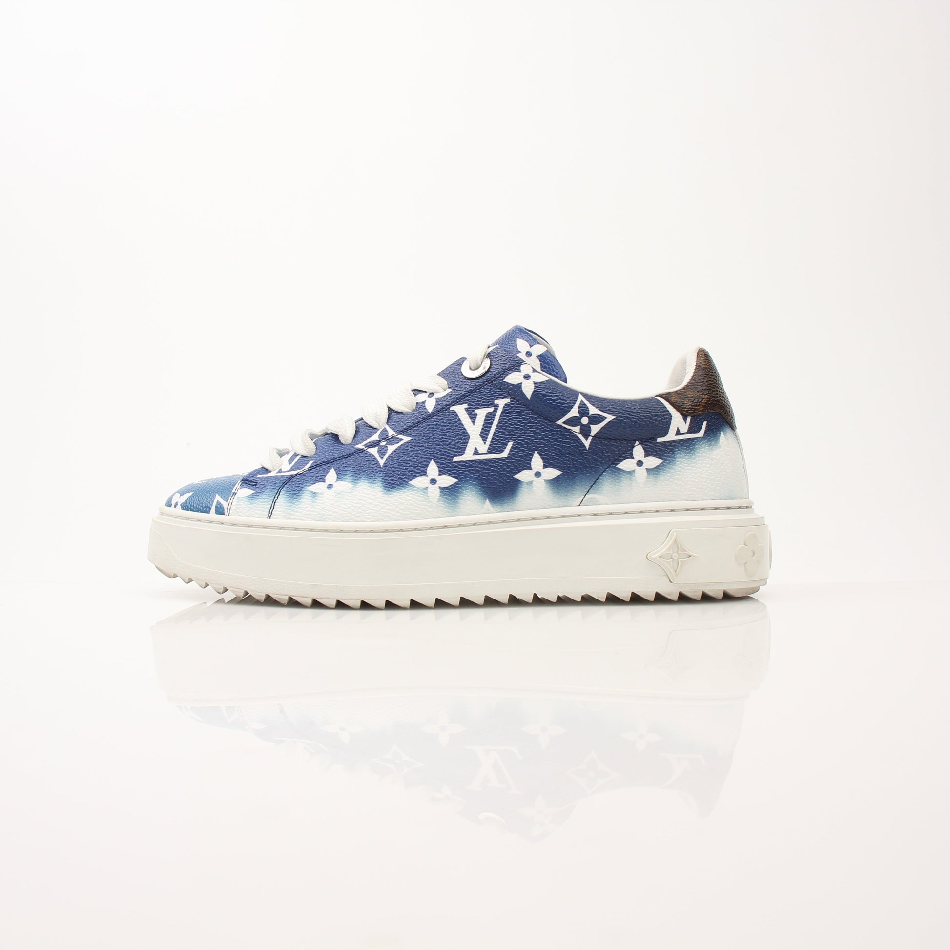 Louis Vuitton Women’s Time Out Sneakers by Gold & Beyond, stylish white shoes with logo accents and comfortable design.