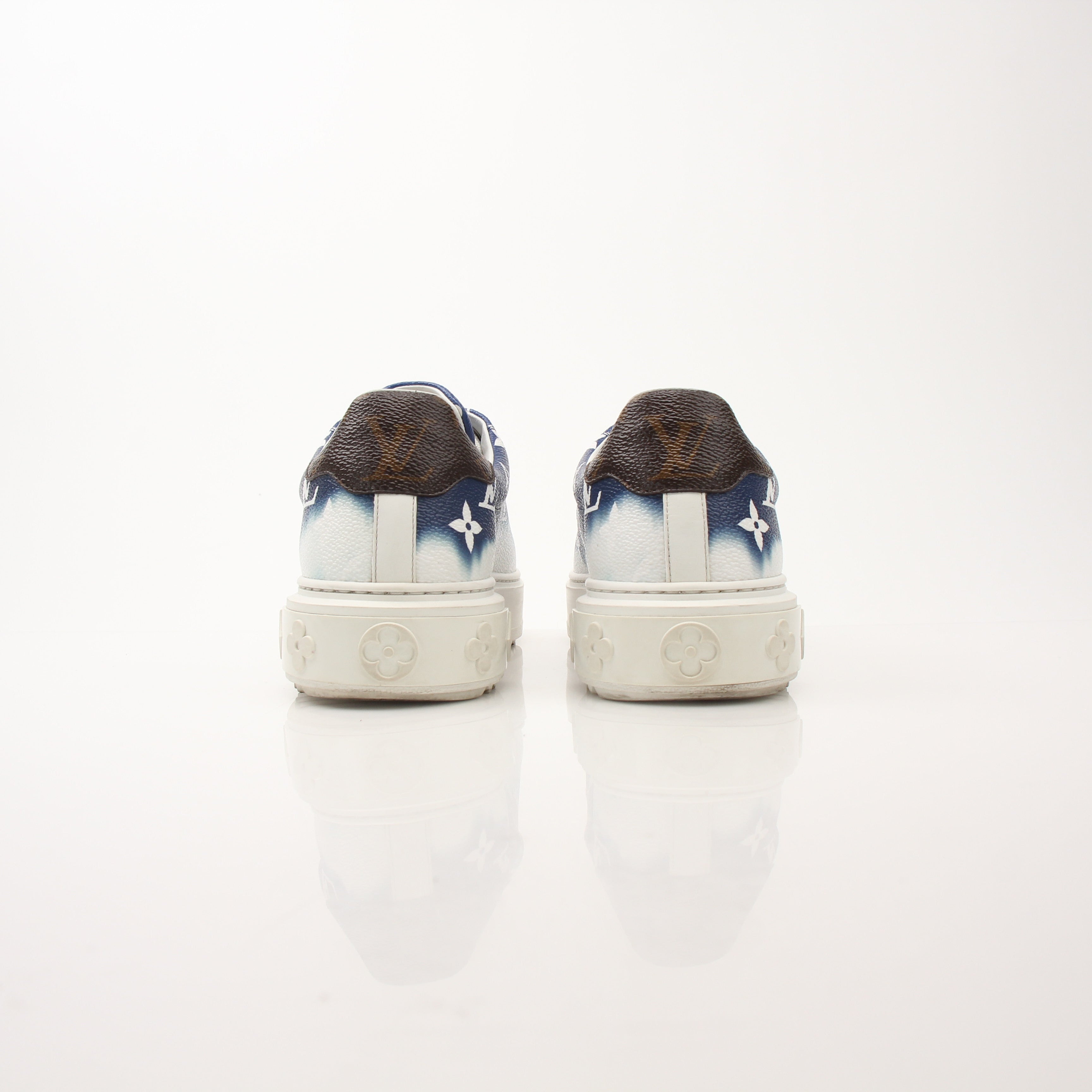 Louis Vuitton Women’s Time Out Sneakers by Gold & Beyond, stylish casual shoes with LV branding and white athletic design.