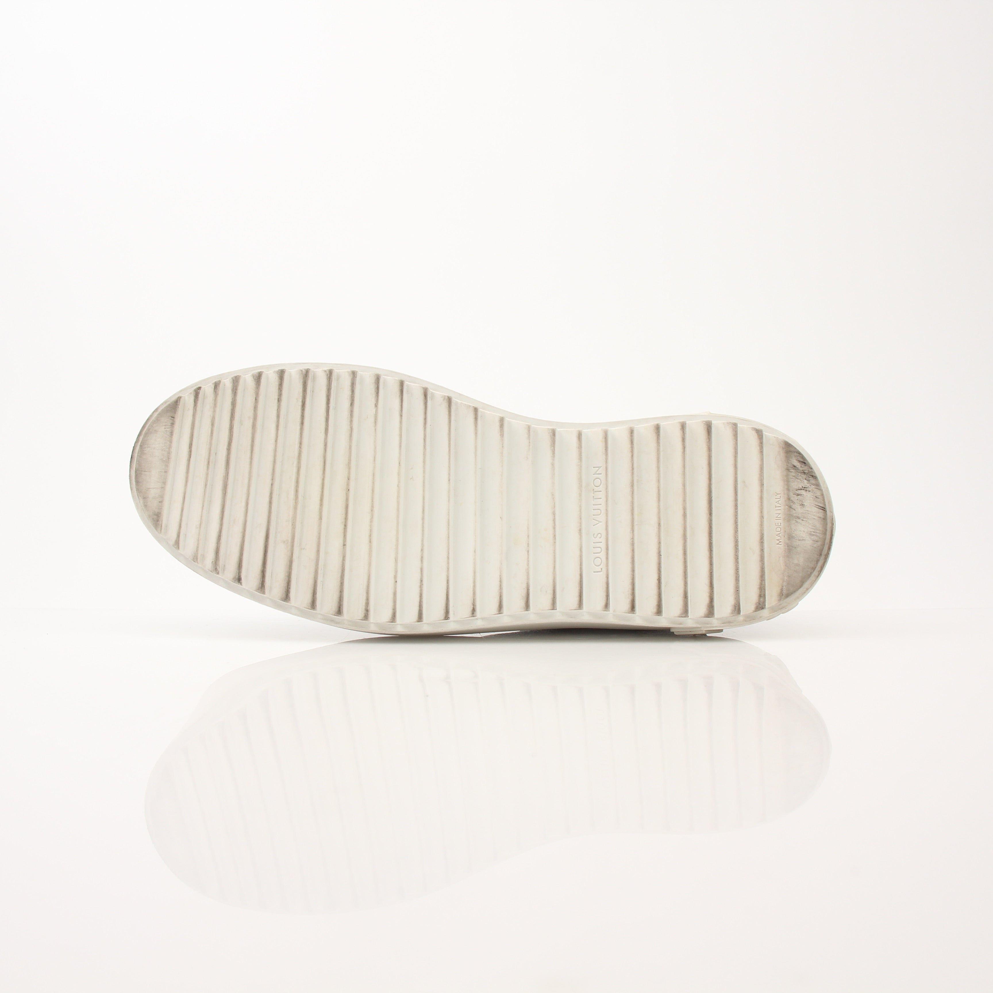 Louis Vuitton Women’s Time Out Sneakers by Gold & Beyond, stylish white and beige shoes with logo accents and comfortable design.