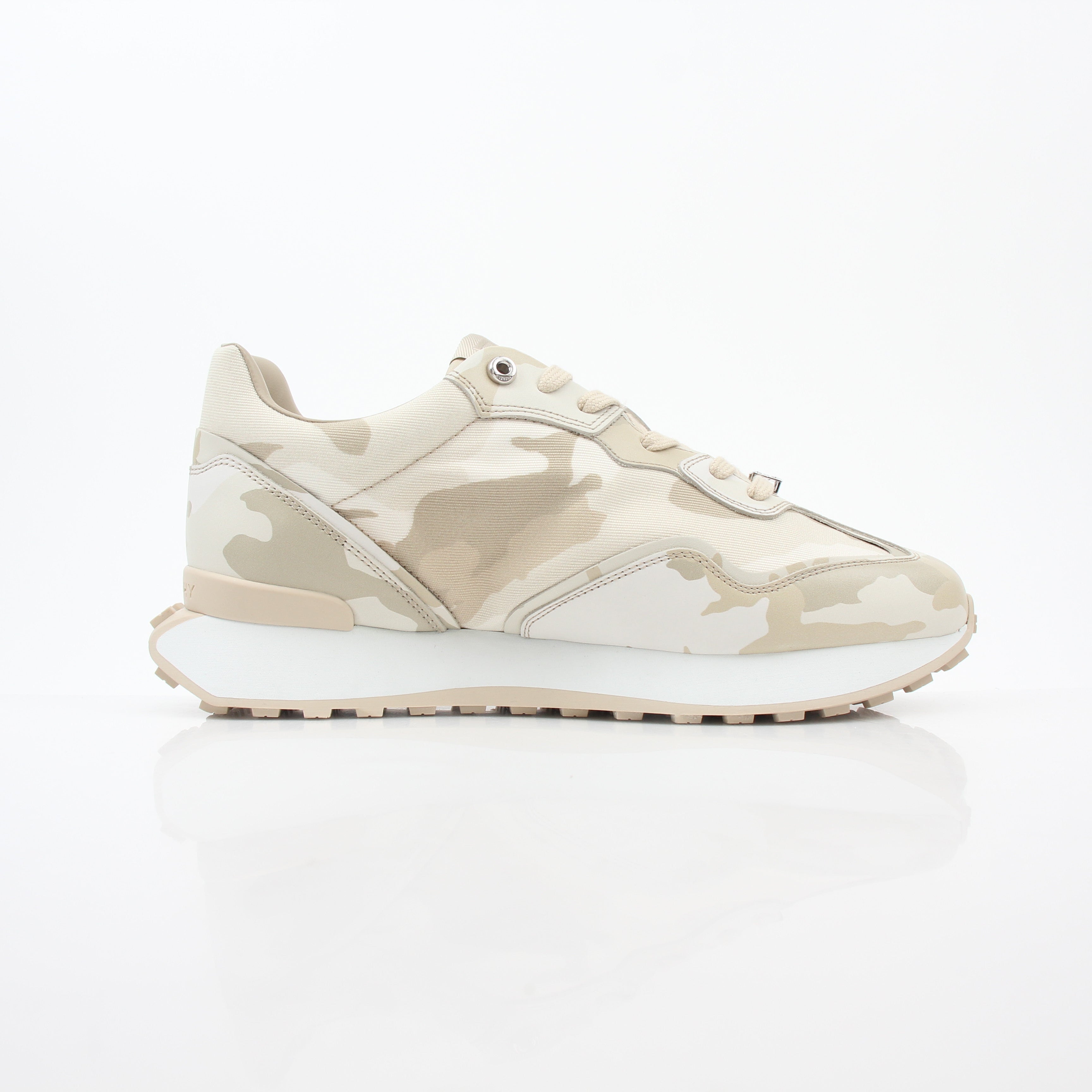 Givenchy beige GIV Runner logo camo sneakers, Gold & Beyond shoes with beige and camo pattern, stylish athletic footwear.