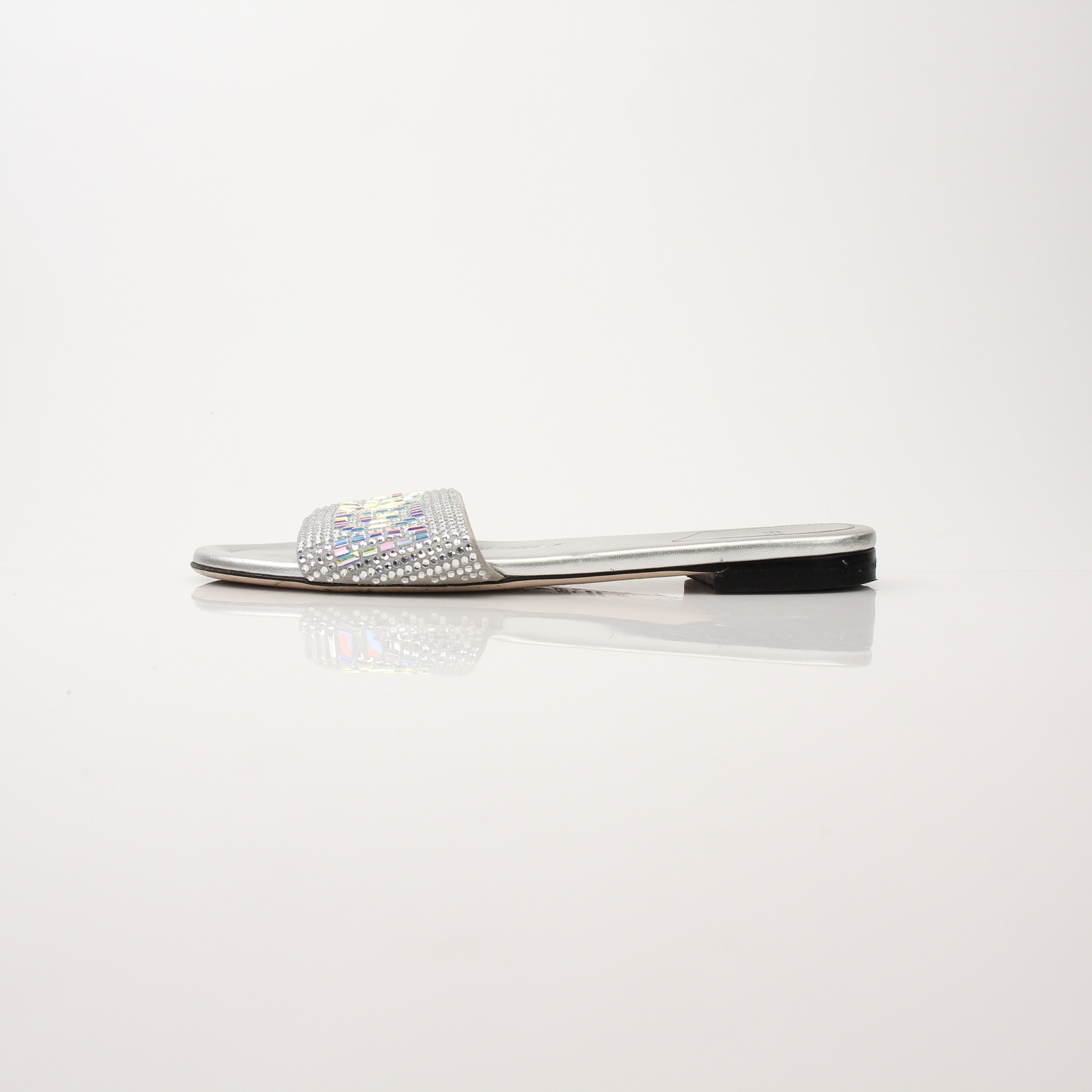 Gold & Beyond Fendi women's crystal-embellished signature slides, stylish shoes with sparkling crystal details and signature branding.