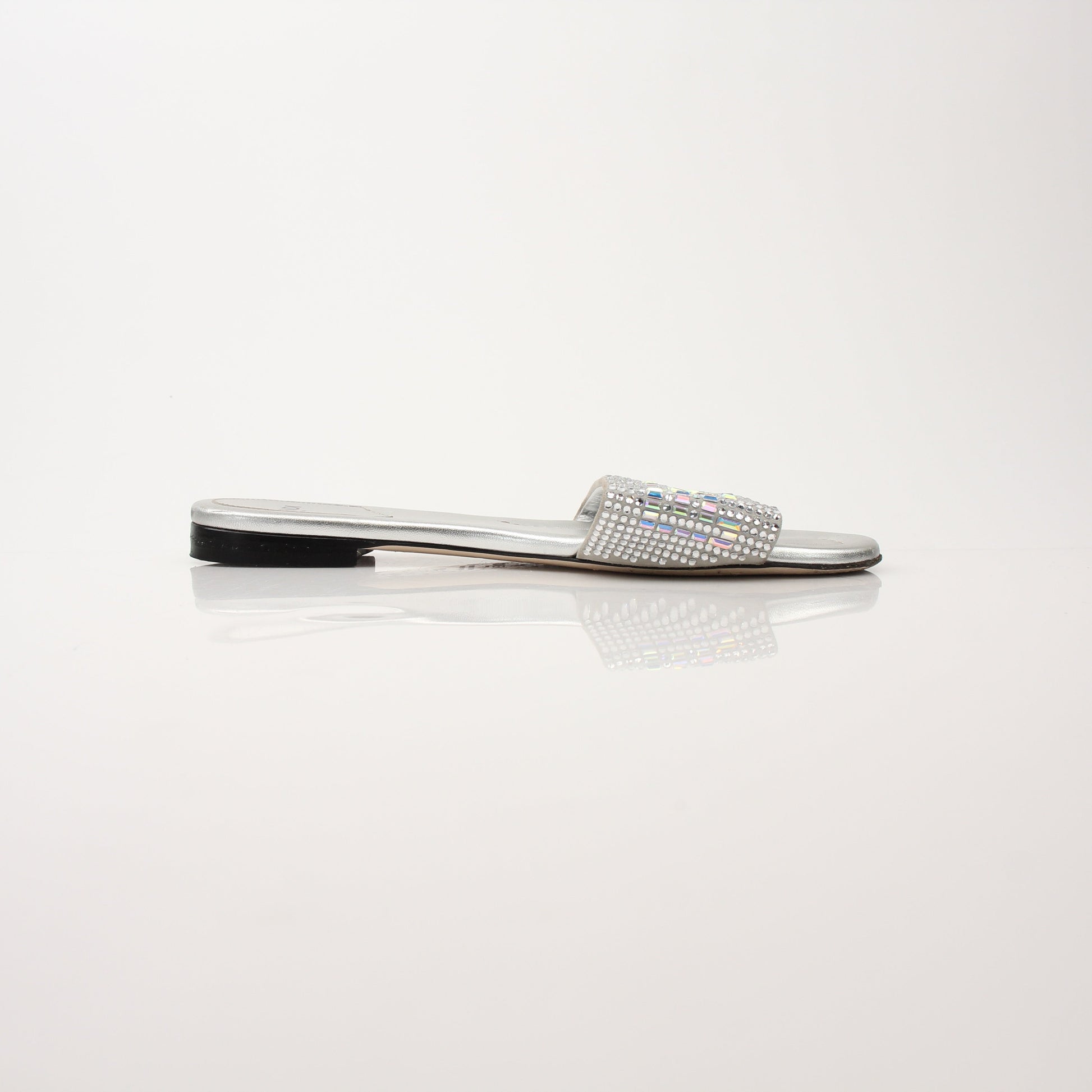Fendi women's crystal-embellished signature slides, stylish shoes with sparkling detailing and comfortable slip-on design.