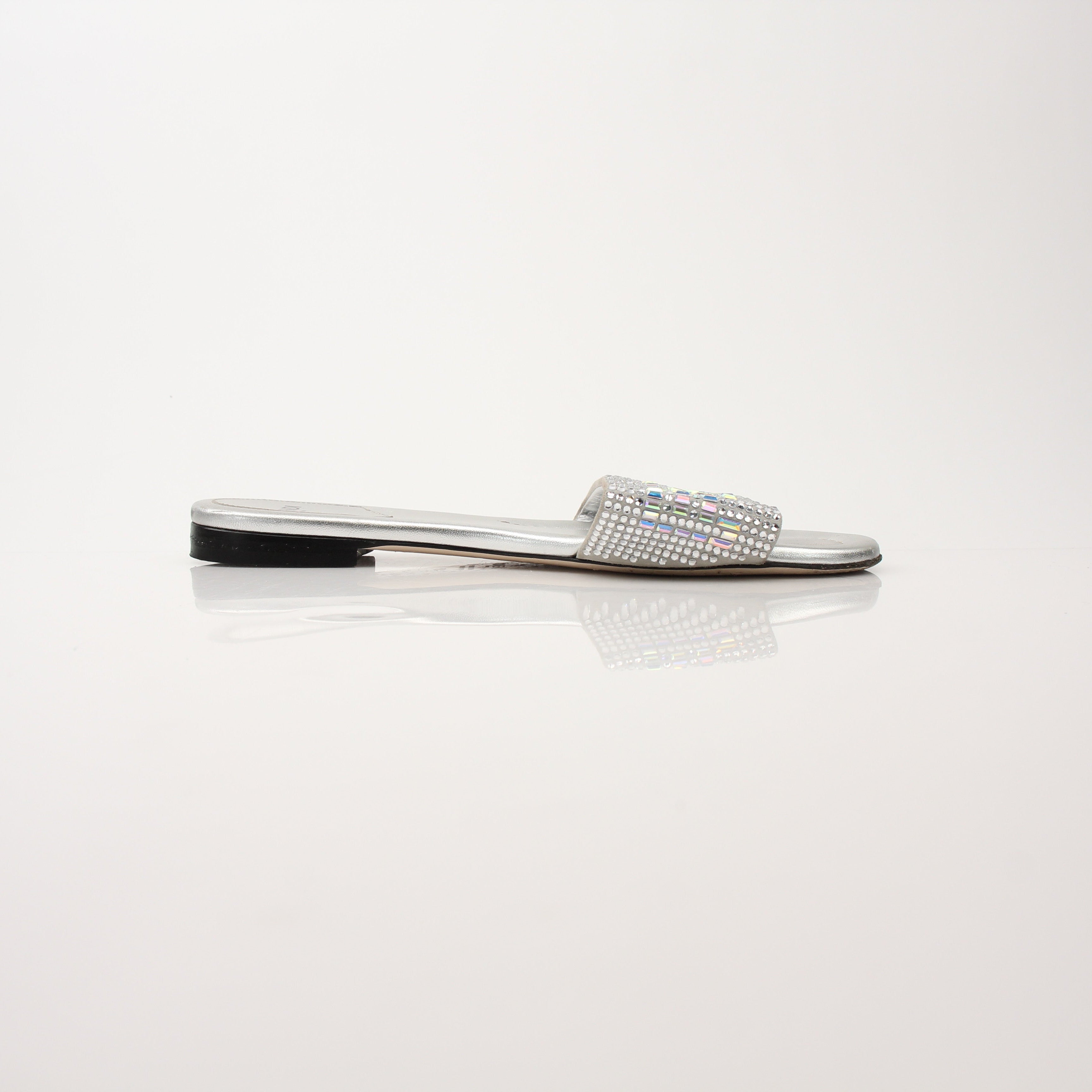 Fendi women's crystal-embellished signature slides, stylish shoes with sparkling detailing and comfortable slip-on design.