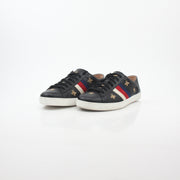Gucci black embroidered Ace Web low-top sneakers with signature branding and detailed embroidery on the side, casual footwear.