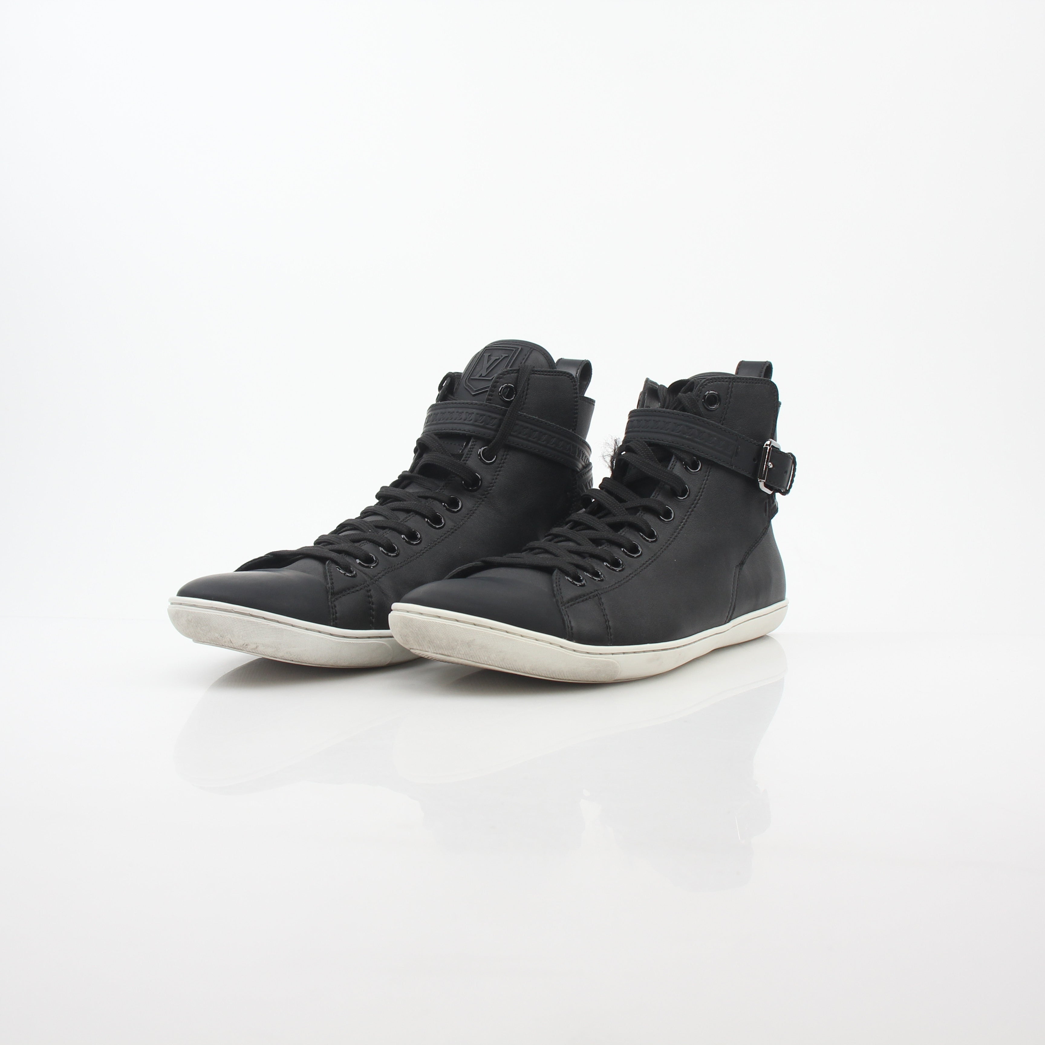 Louis Vuitton black Falcon high-top sneakers by Gold & Beyond, featuring sleek design and stylish details.