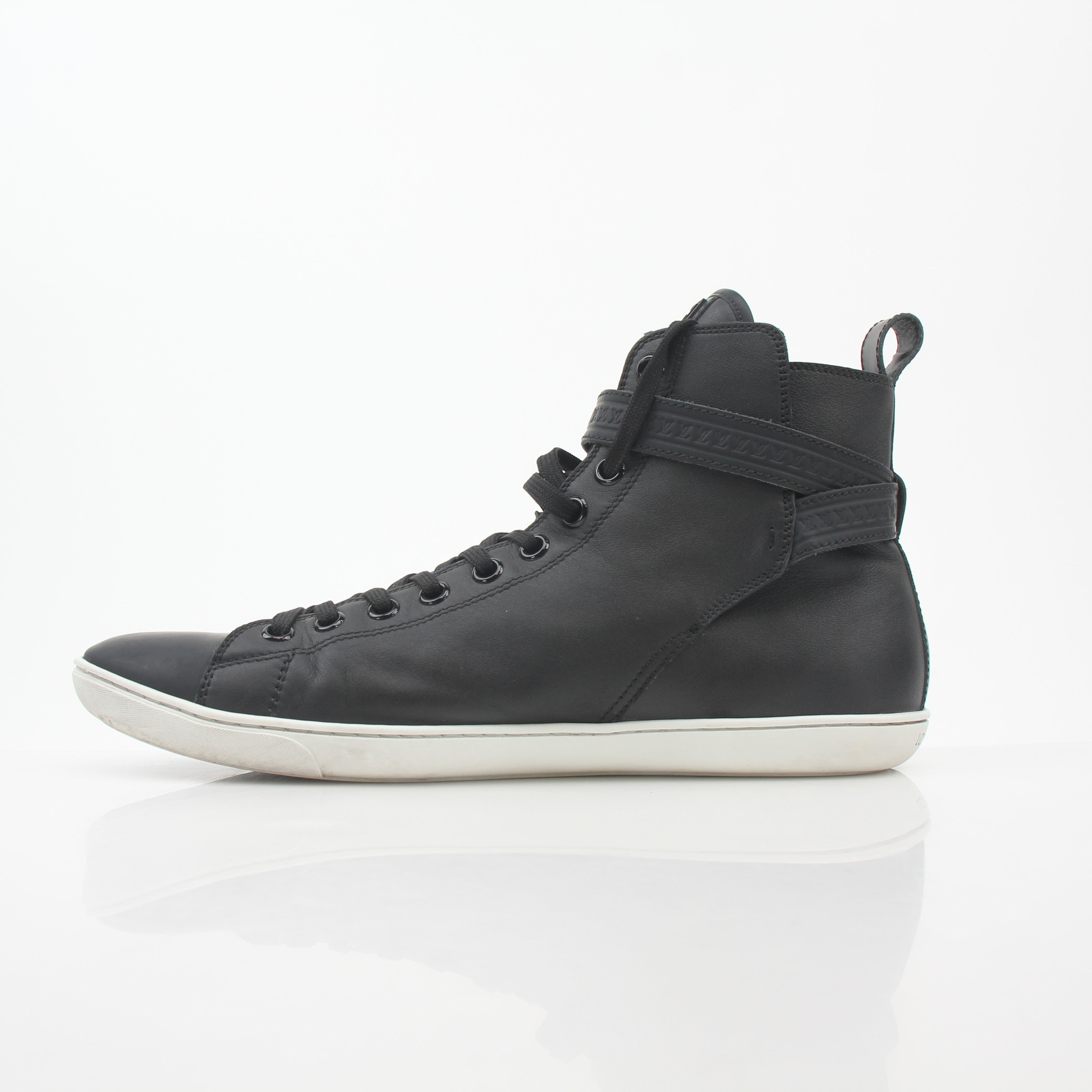 Louis Vuitton black Falcon high-top sneakers by Gold & Beyond, featuring sleek design and stylish footwear details.
