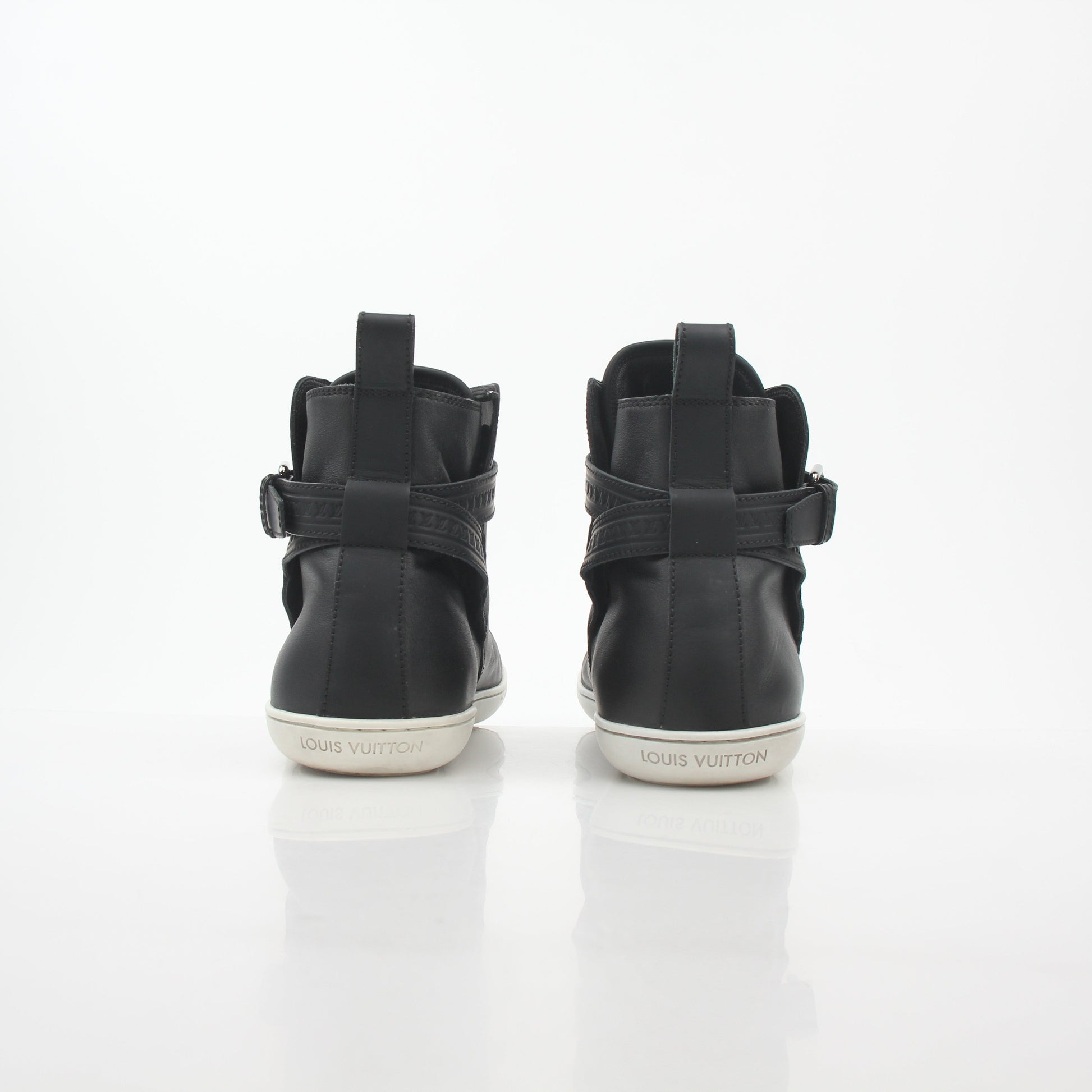 Gold & Beyond Louis Vuitton black Falcon high-top sneakers with stylish design and premium materials.