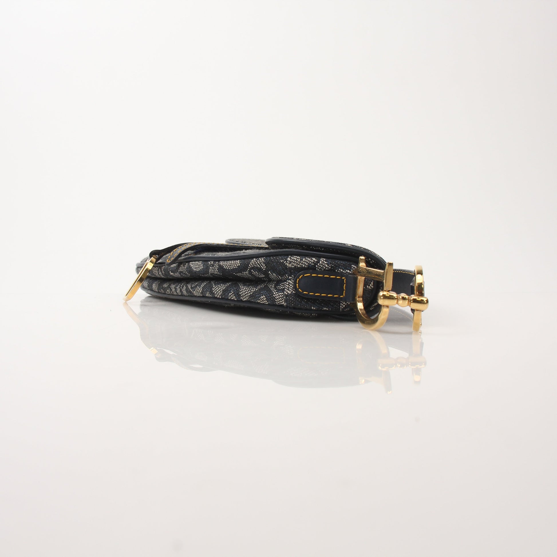 Gold & Beyond Christian Dior Mini Saddle Bag handbag with gold hardware and signature saddle design.