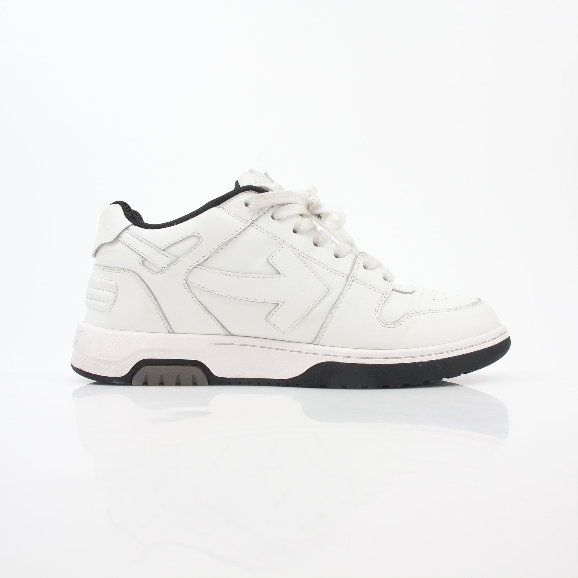 Off-White White Out Of Office Graffiti Logo sneakers, stylish shoes with bold branding, white color, and graffiti design details.