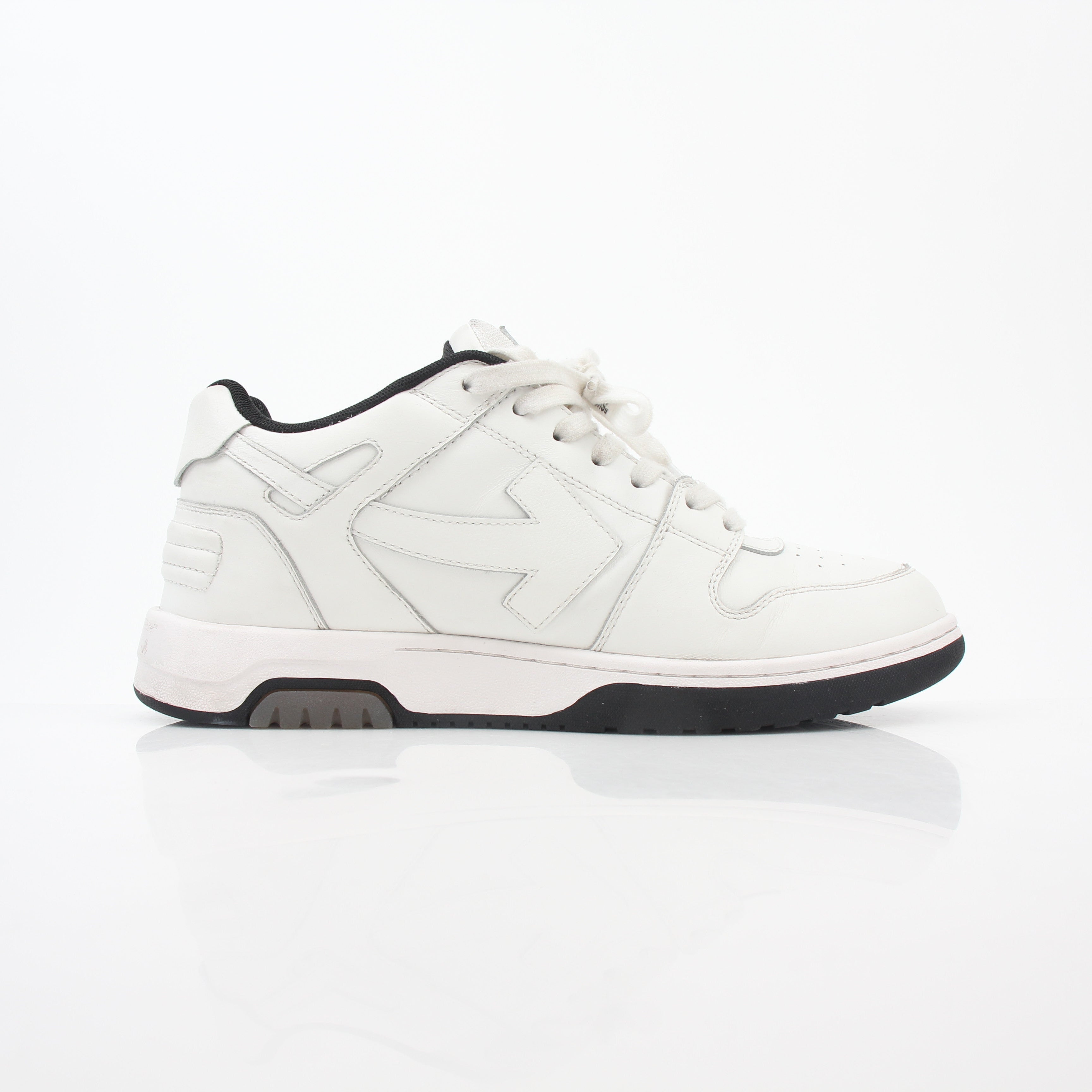 Off-White White Out Of Office Graffiti Logo sneakers, stylish shoes with bold branding, white color, and graffiti design details.