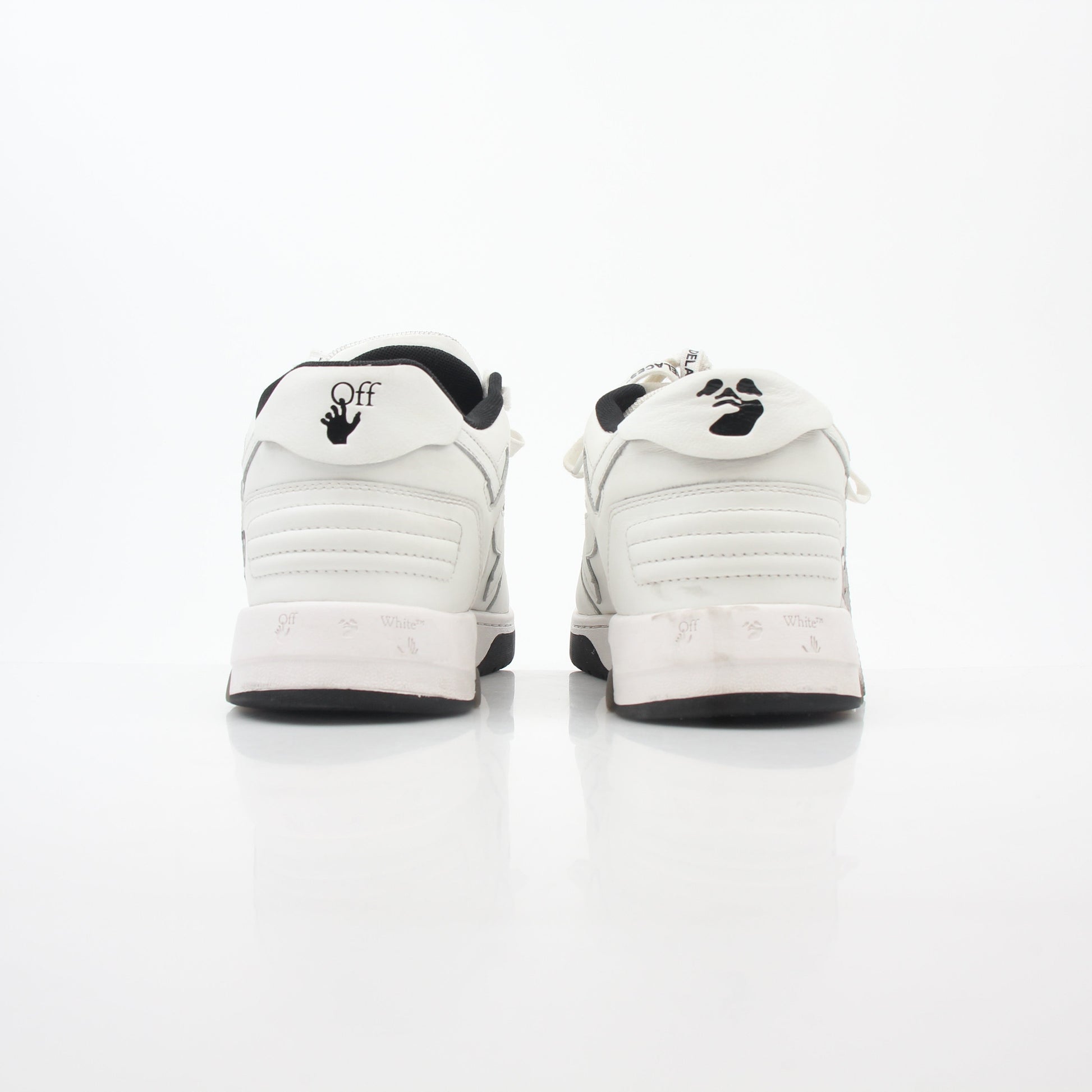 White Off-White Out Of Office graffiti logo sneakers for men, featuring stylish design and comfortable fit from Gold & Beyond.