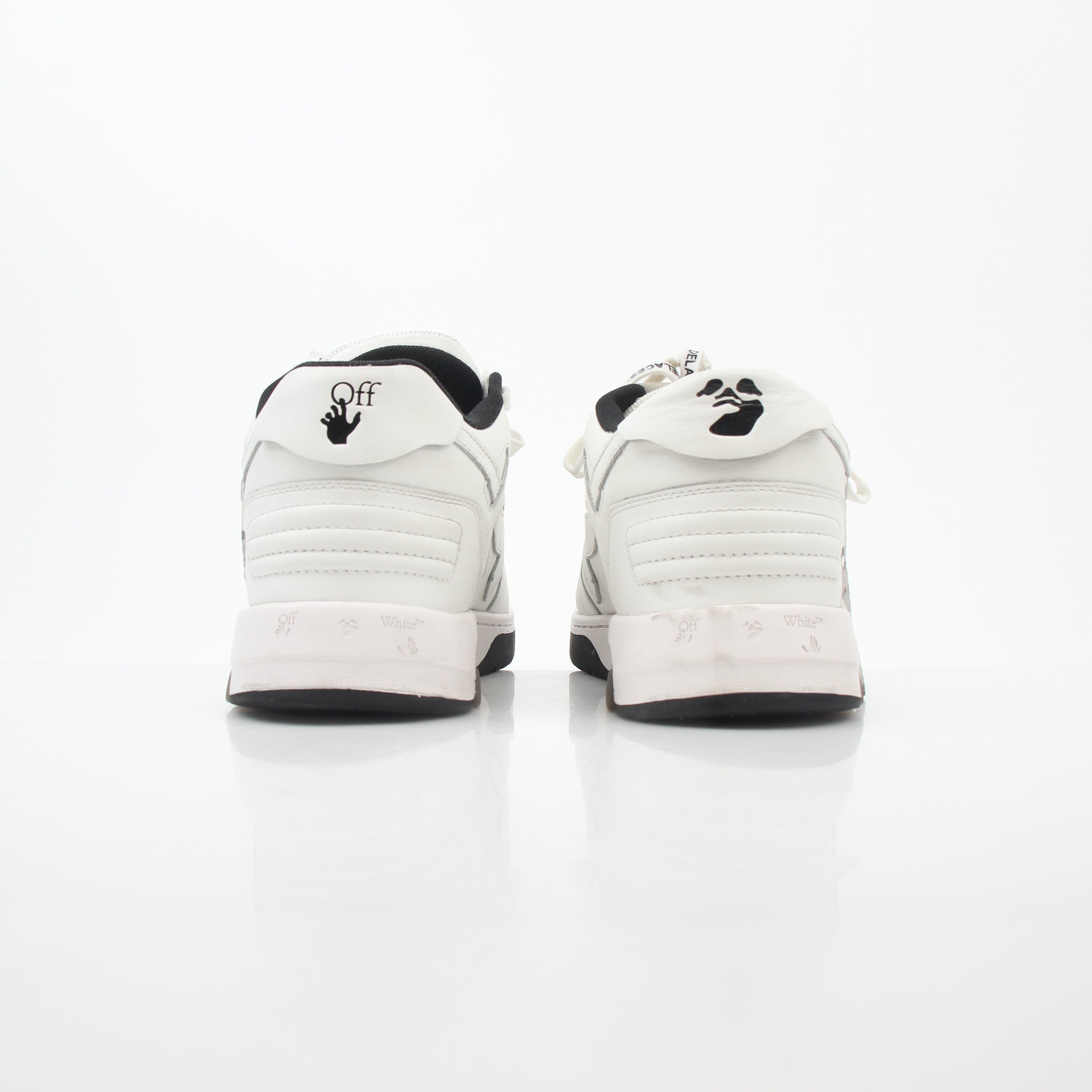 White Off-White Out Of Office graffiti logo sneakers for men, featuring stylish design and comfortable fit from Gold & Beyond.