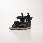 Gold & Beyond Balenciaga Ostrich Wedge Espadrille Sandals featuring luxurious ostrich leather and woven espadrille wedge heel.