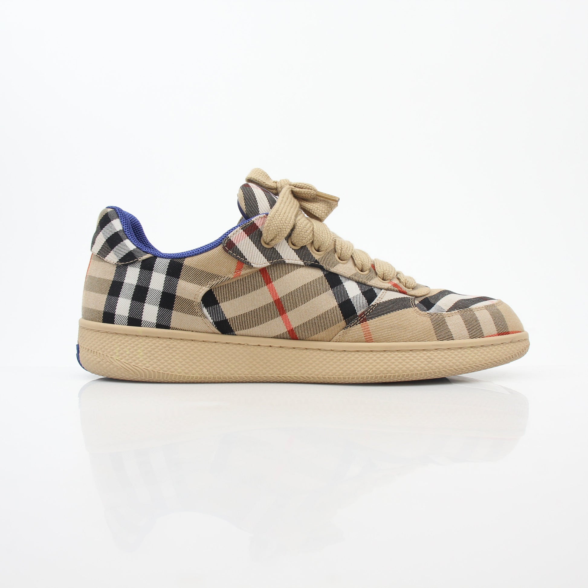 Gold & Beyond Burberry Vintage Check Terrace low-top sneakers with classic check pattern and casual shoe design.