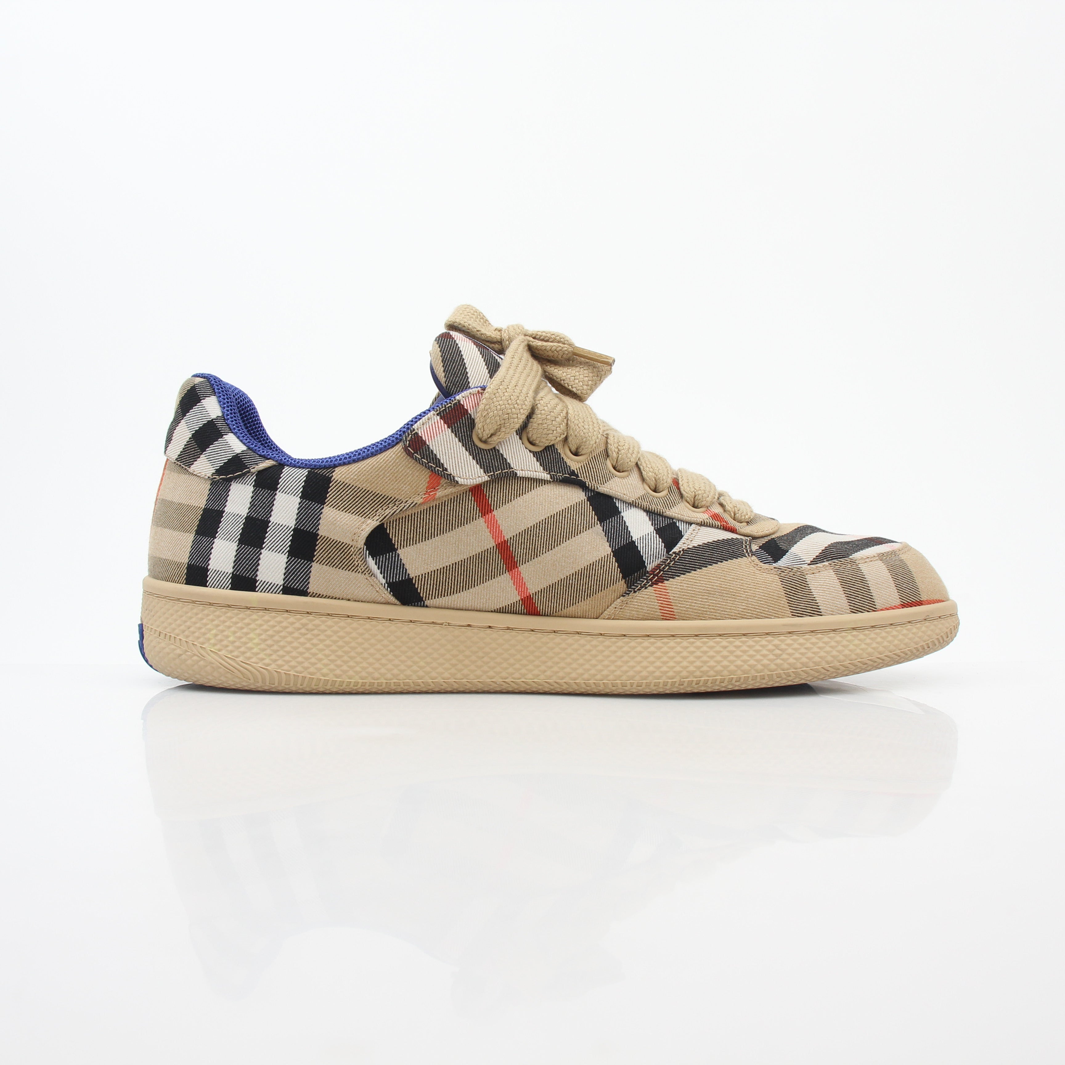 Gold & Beyond Burberry Vintage Check Terrace low-top sneakers with classic check pattern and casual shoe design.
