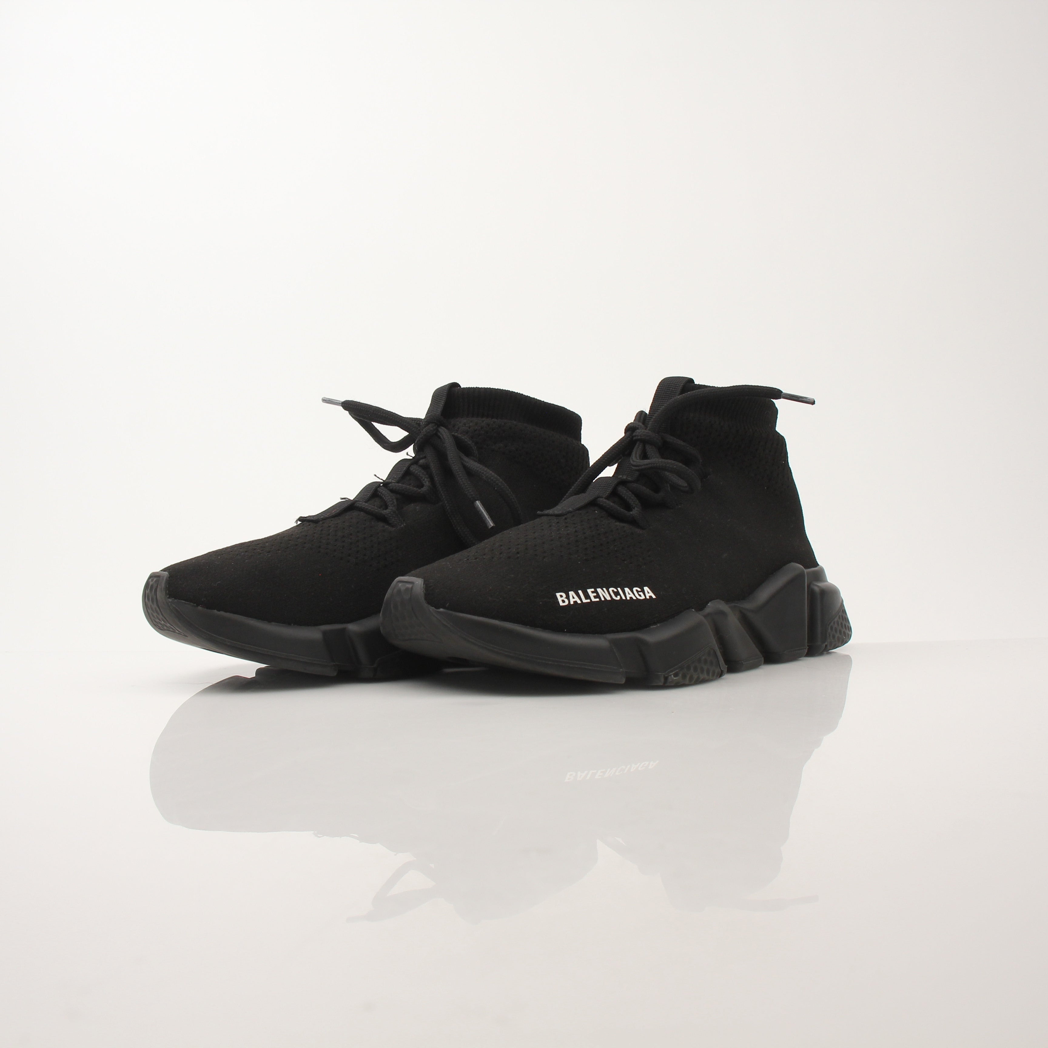 Gold & Beyond Balenciaga Speed Lace-Up Sneakers, stylish athletic shoes with sleek design and lace-up closure.
