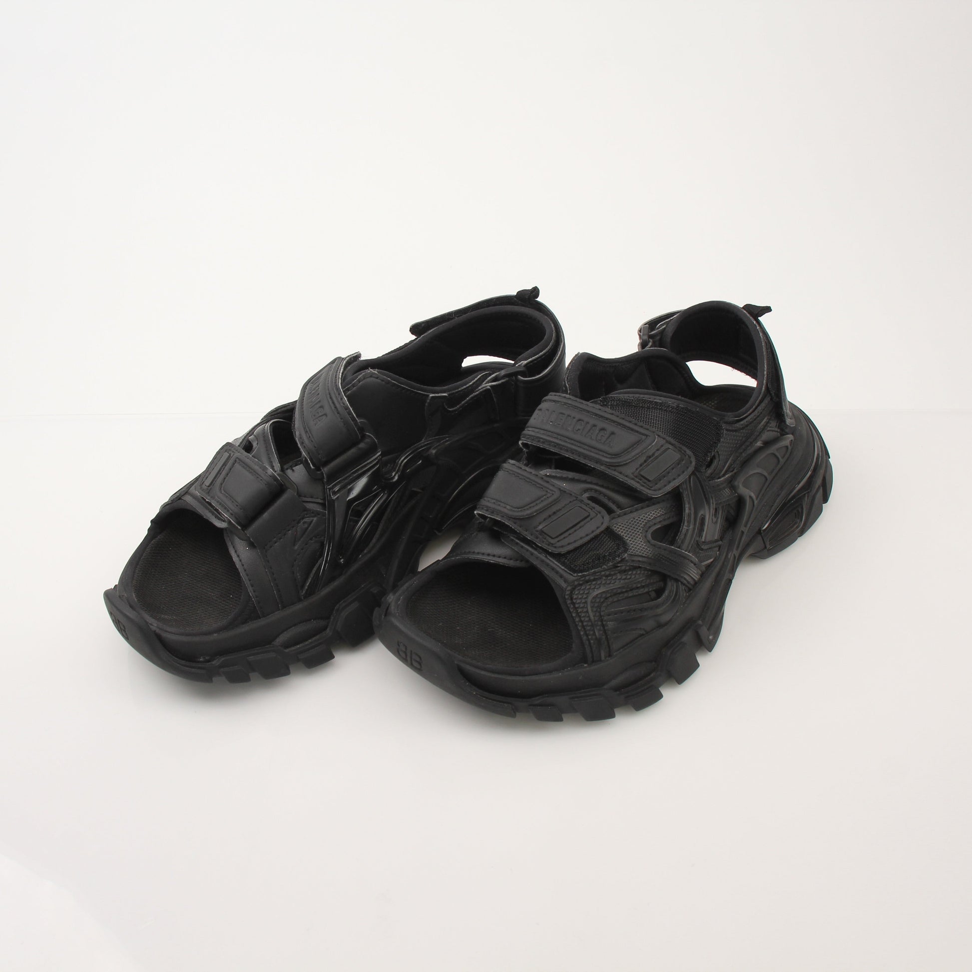 Gold & Beyond women's Balenciaga track sandals featuring sporty design, open toes, and adjustable straps.