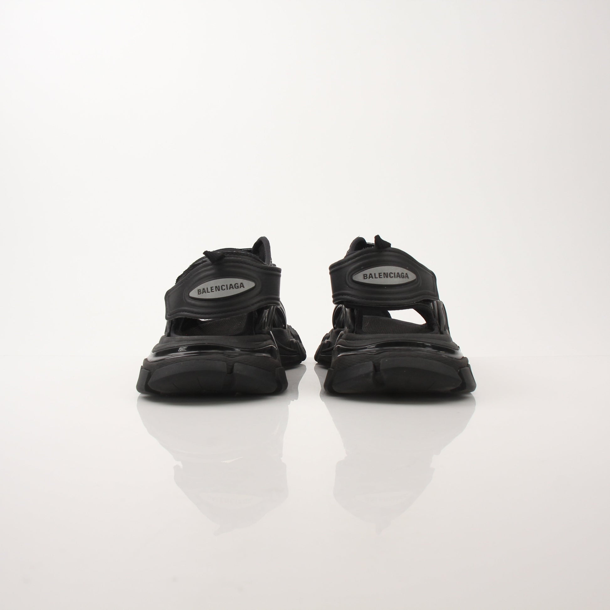 Gold & Beyond women's Balenciaga track sandals with sporty design, featuring open-toe shoes and adjustable straps.