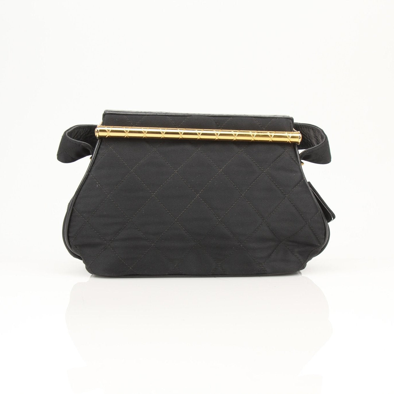 Gold & Beyond Chanel black classic shoulder handbag with gold chain strap and quilted leather design.