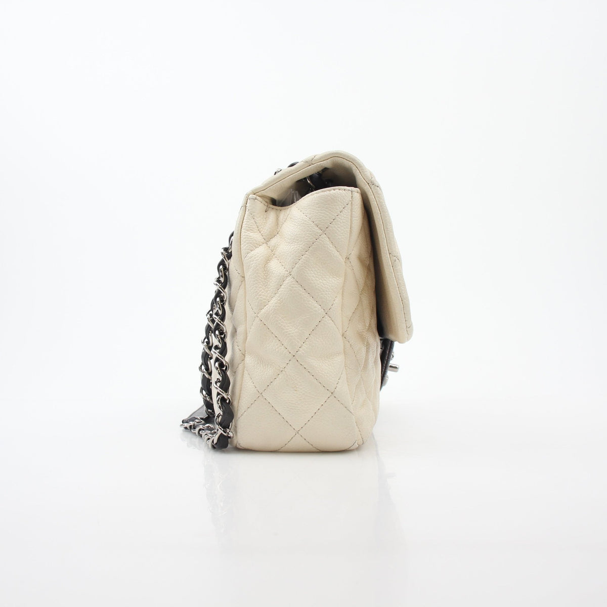 Gold & Beyond Chanel white and black ombre jumbo single flap handbag with chain strap, stylish designer handbag image.