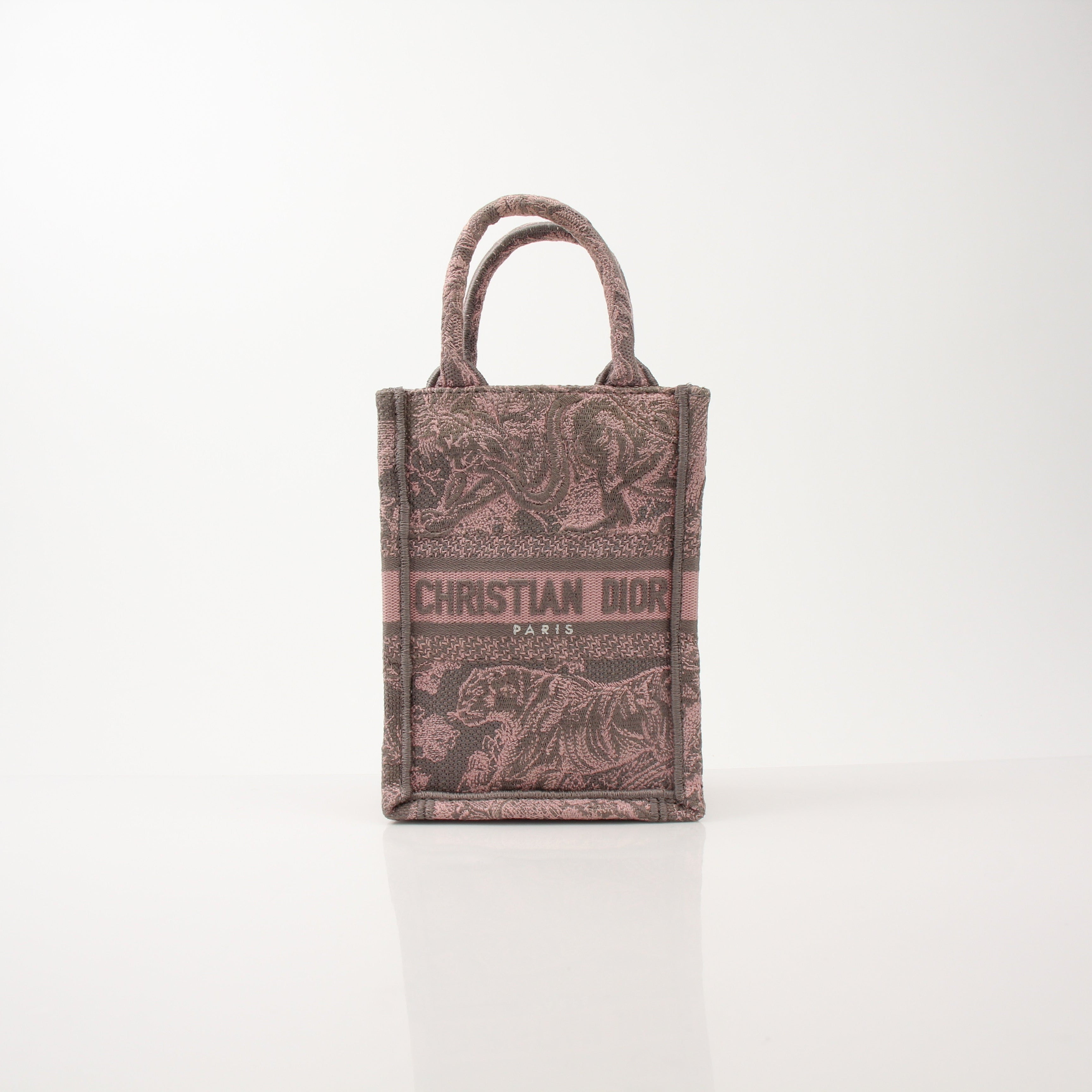 Christian Dior Pink & Gray Toile de Jouy Vertical Tote