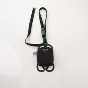 Gold & Beyond Prada Mini Nylon Pouch with Smartphone Holder, compact accessories bag in black nylon with gold accents.