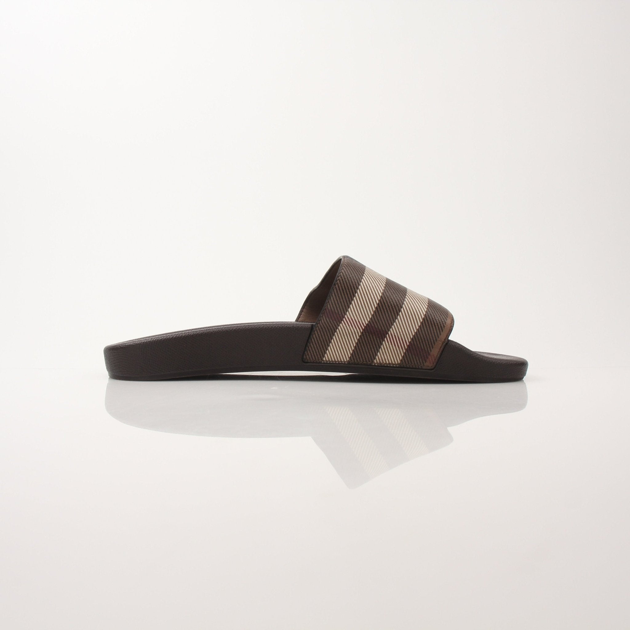 Gold & Beyond men's Furley Check slide sandals with plaid pattern and open-toe design, casual shoes for warm weather.