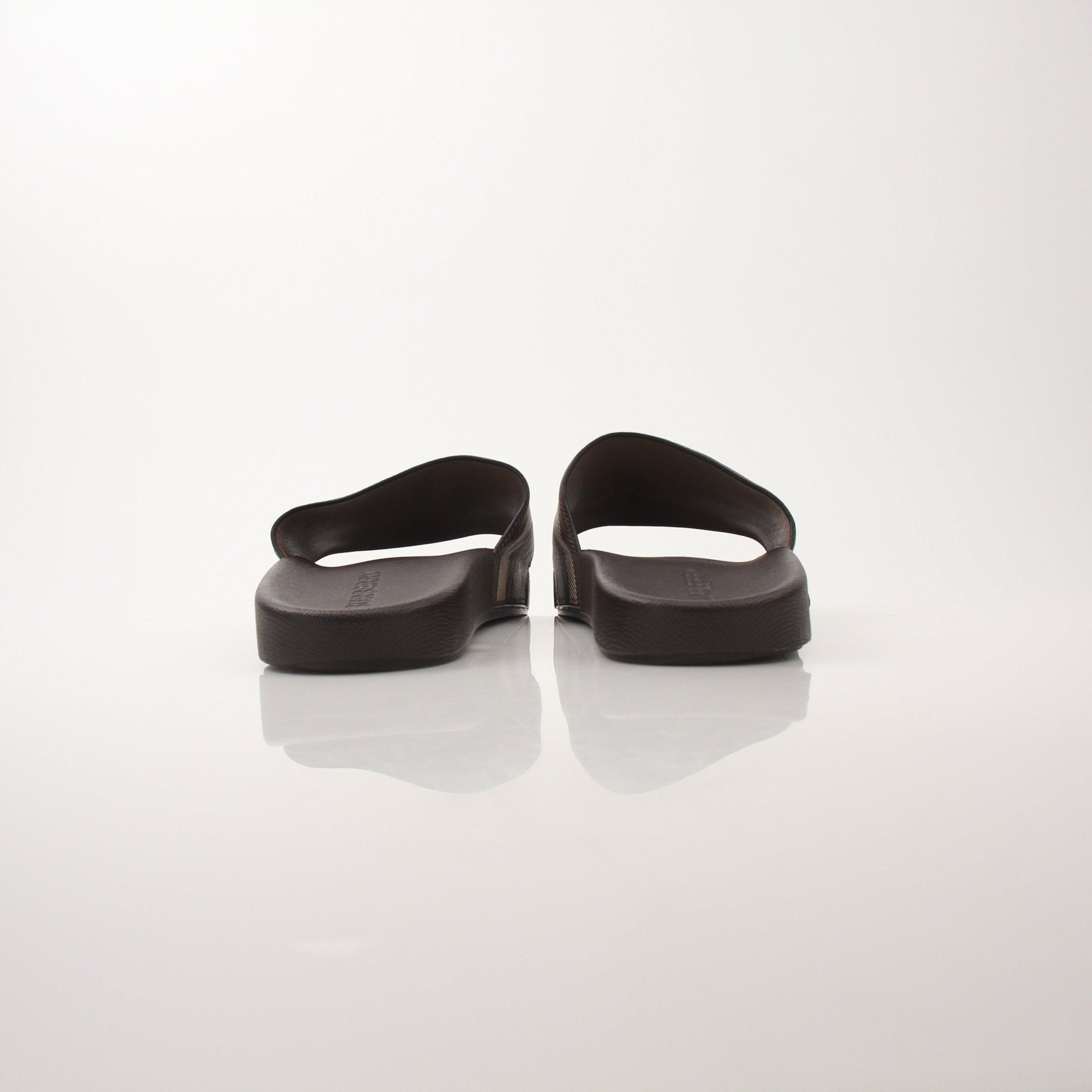 Gold & Beyond Burberry Men’s Furley Check Slide Sandals featuring a check pattern and open-toe design for casual wear.