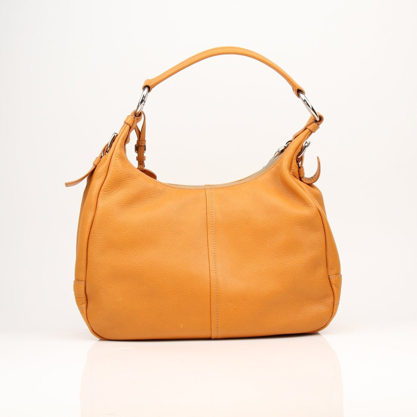 Prada orange Daino leather handbag with sleek design and sturdy handles, showcasing luxurious craftsmanship.