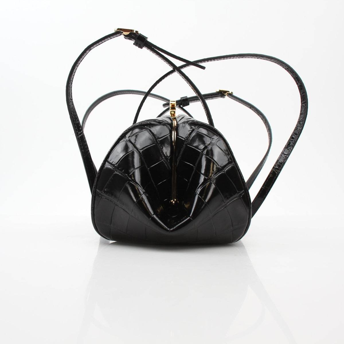 Chanel black croc-embossed barrel handbag with Pretty CC logo, stylish leather purse for women, by Gold & Beyond.