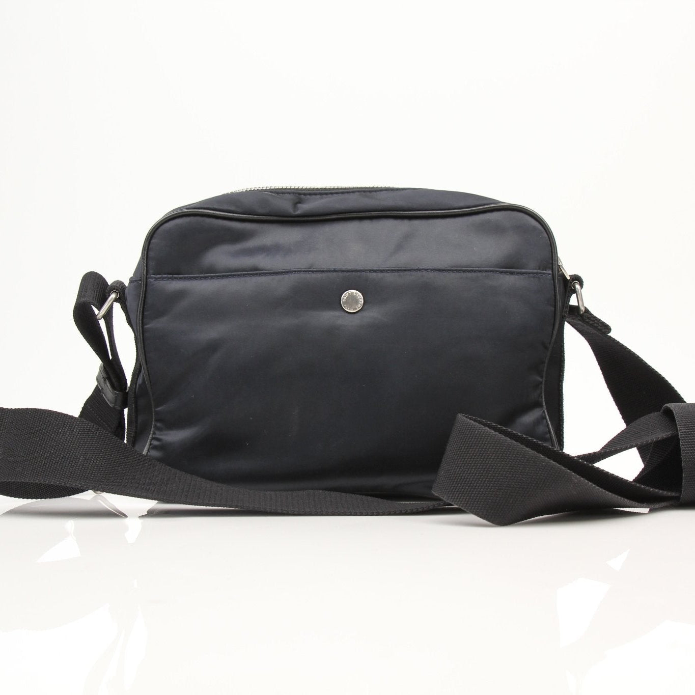 YSL black leather shoulder bag, stylish travel bag with gold hardware, designed by Gold & Beyond.