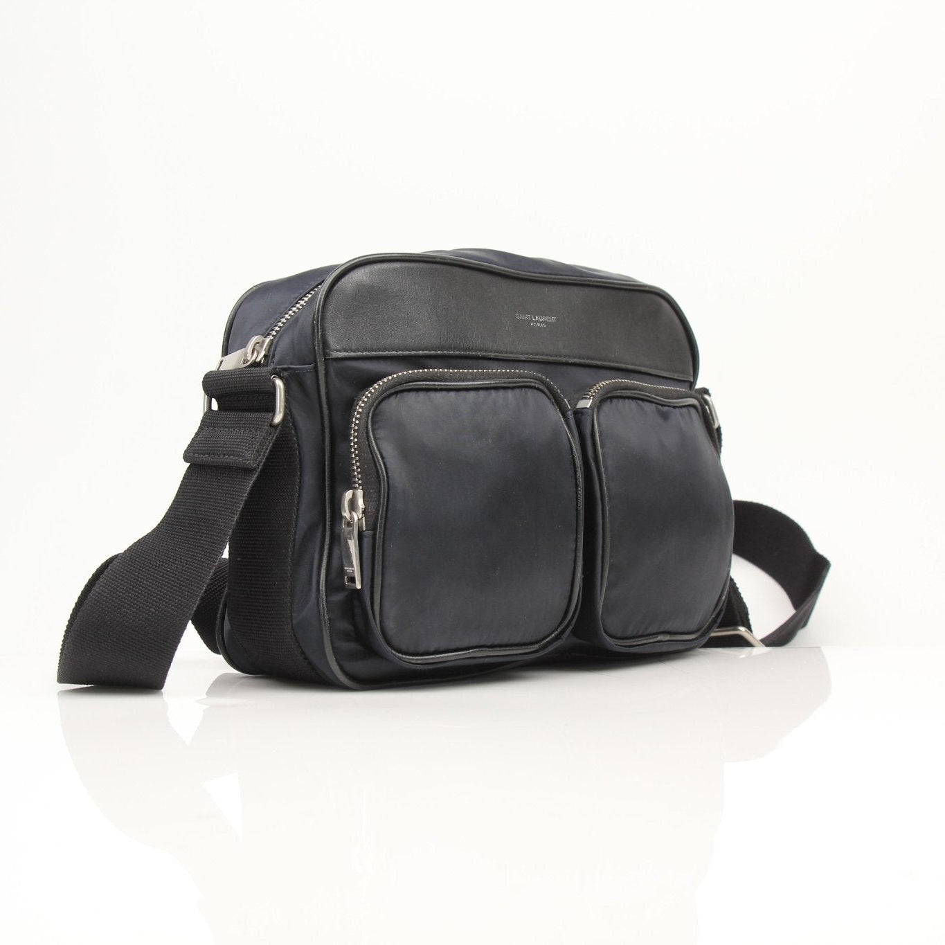 Black leather YSL shoulder bag from Gold & Beyond, featuring a sleek design perfect for travel and everyday use.