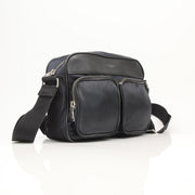 Black leather YSL shoulder bag from Gold & Beyond, featuring a sleek design perfect for travel and everyday use.