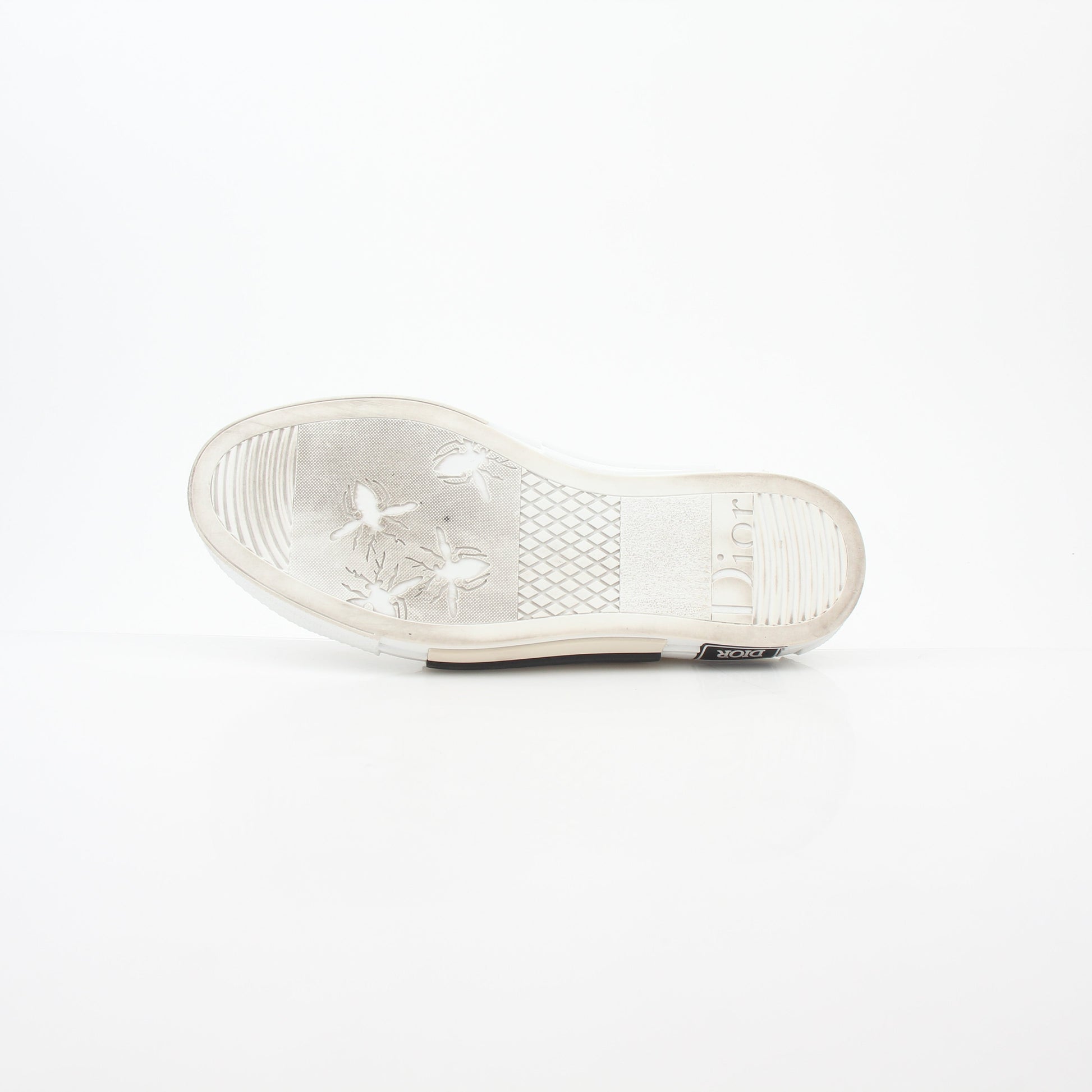 Christian Dior White B23 high-top sneakers with gold accents, stylish shoes featuring a modern design and classic branding details.
