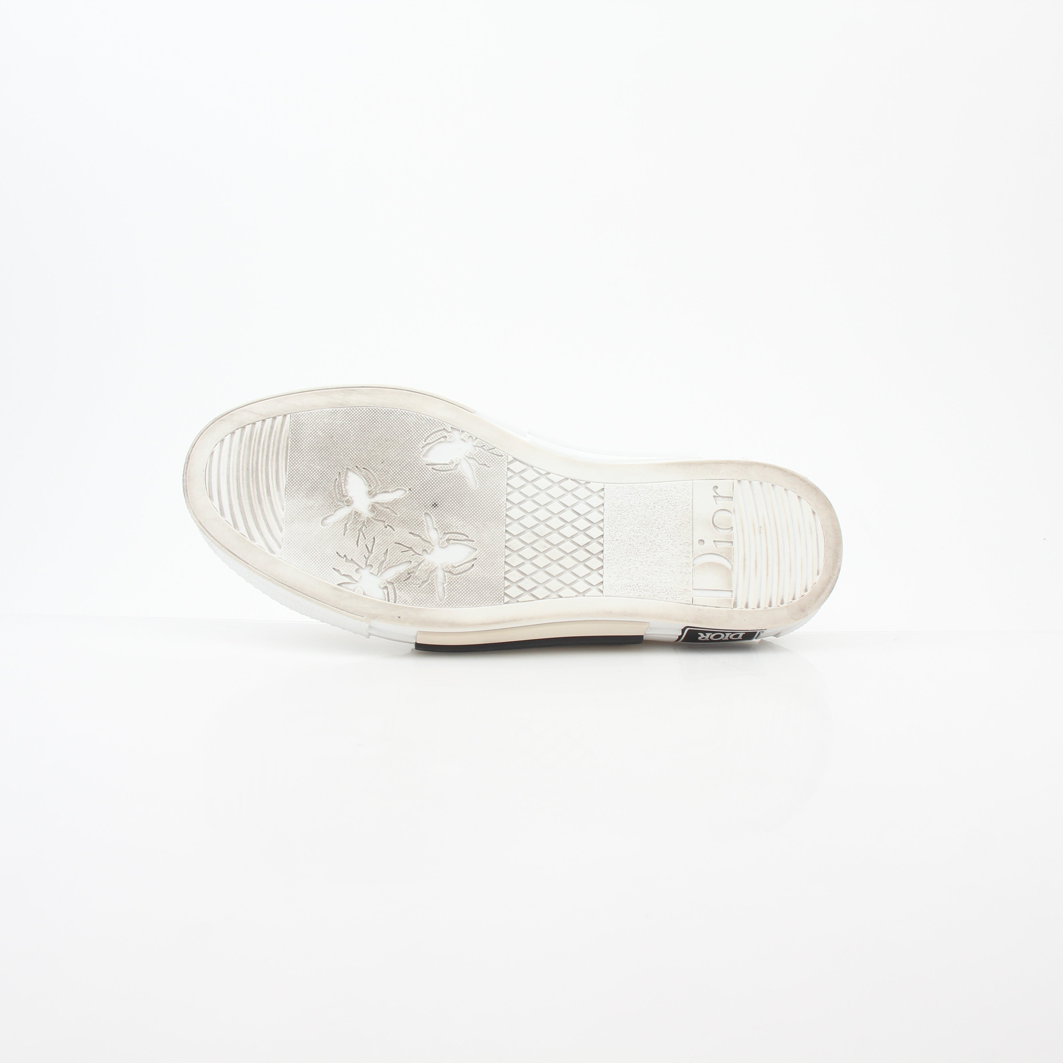 Christian Dior White B23 high-top sneakers with gold accents, stylish shoes featuring a modern design and classic branding details.