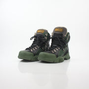 Gucci green and black Flashtrek high-top hiking boots by Gold & Beyond with rugged design and chunky soles.