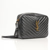 Yves Saint Laurent Lou Matelassé Camera Bag in black leather with quilted design and gold hardware accents.